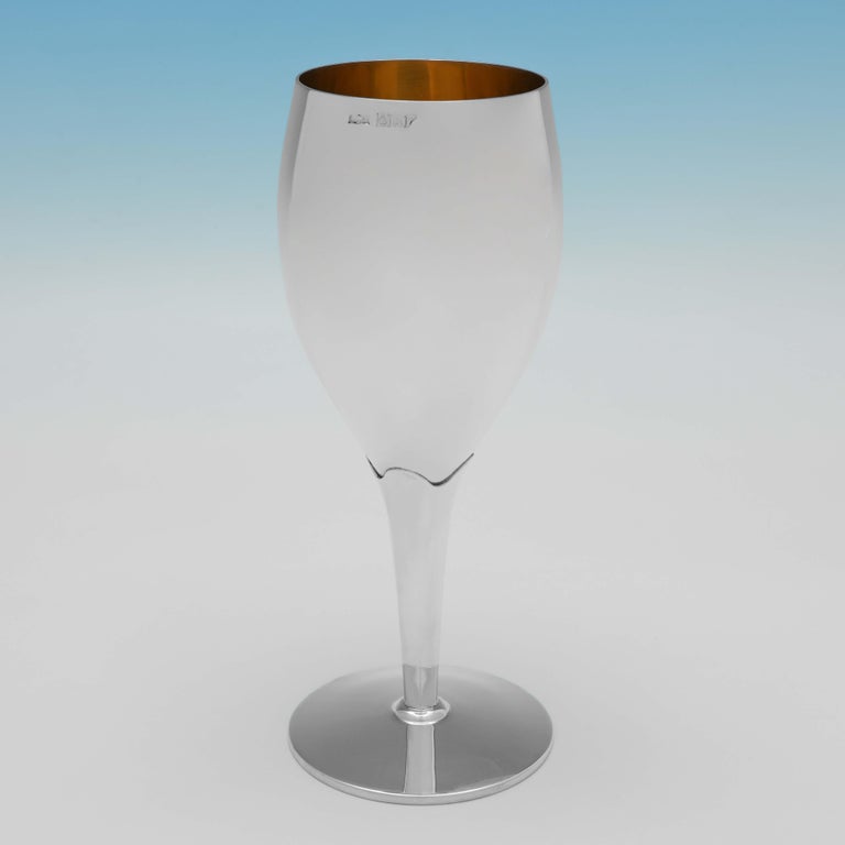 Mid Century Set of 6 Sterling Silver Wine Goblets, S. J. Rose 1974 For ...