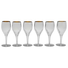 Mid Century Set of 6 Sterling Silver Wine Goblets, S. J. Rose 1974