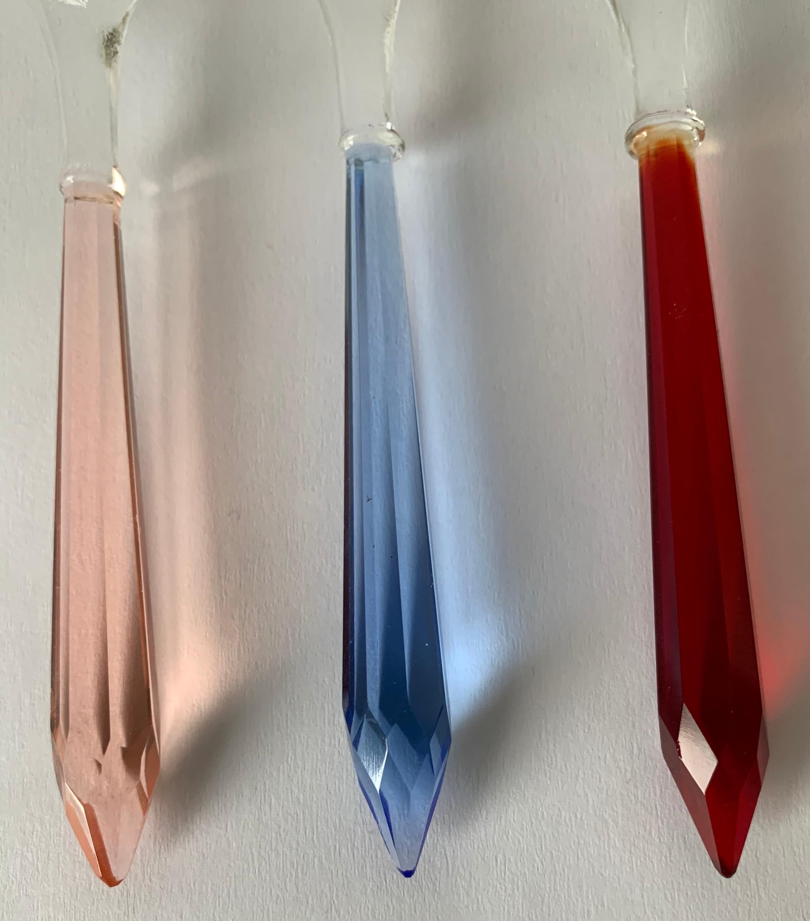American Midcentury Set of 7 Colored Cut Glass Prism Small Spoons
