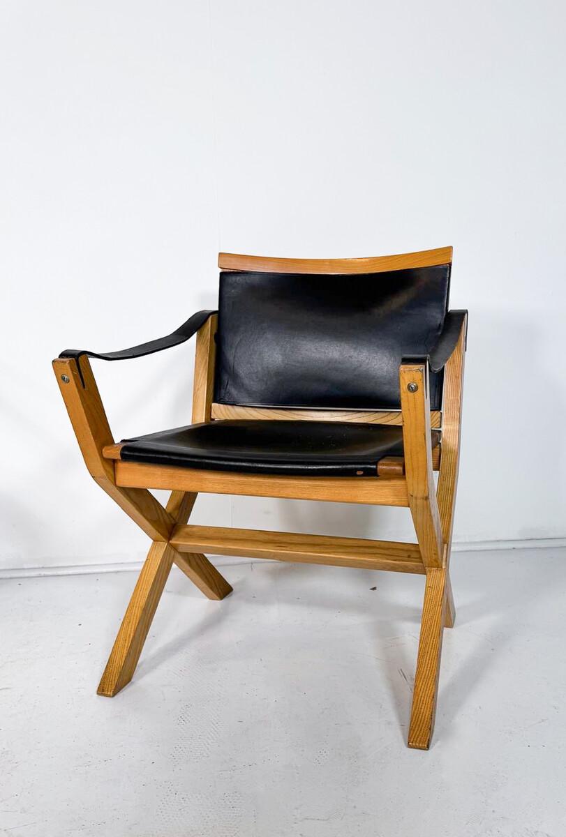 Juego de 8 Sillones Kiu de mediados de siglo de luxoritalia, madera de fresno y cuero Cuero en venta