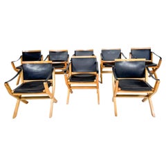 Mid-Century Set of 8 Kiu Armchairs by luxoritalia, Ash Wood and Leather