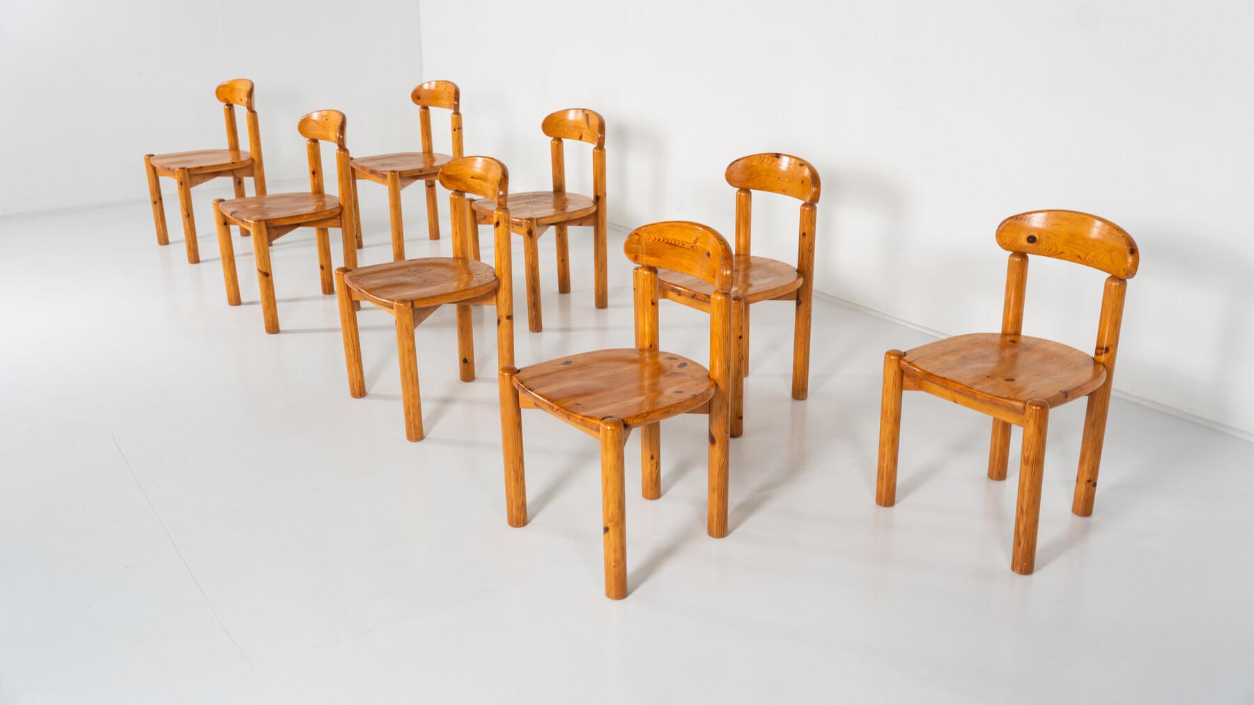 Set aus 8 Pitchpin-Stühlen von Rainer Daumiller aus der Mitte des Jahrhunderts, 1970er Jahre (Ende des 20. Jahrhunderts) im Angebot