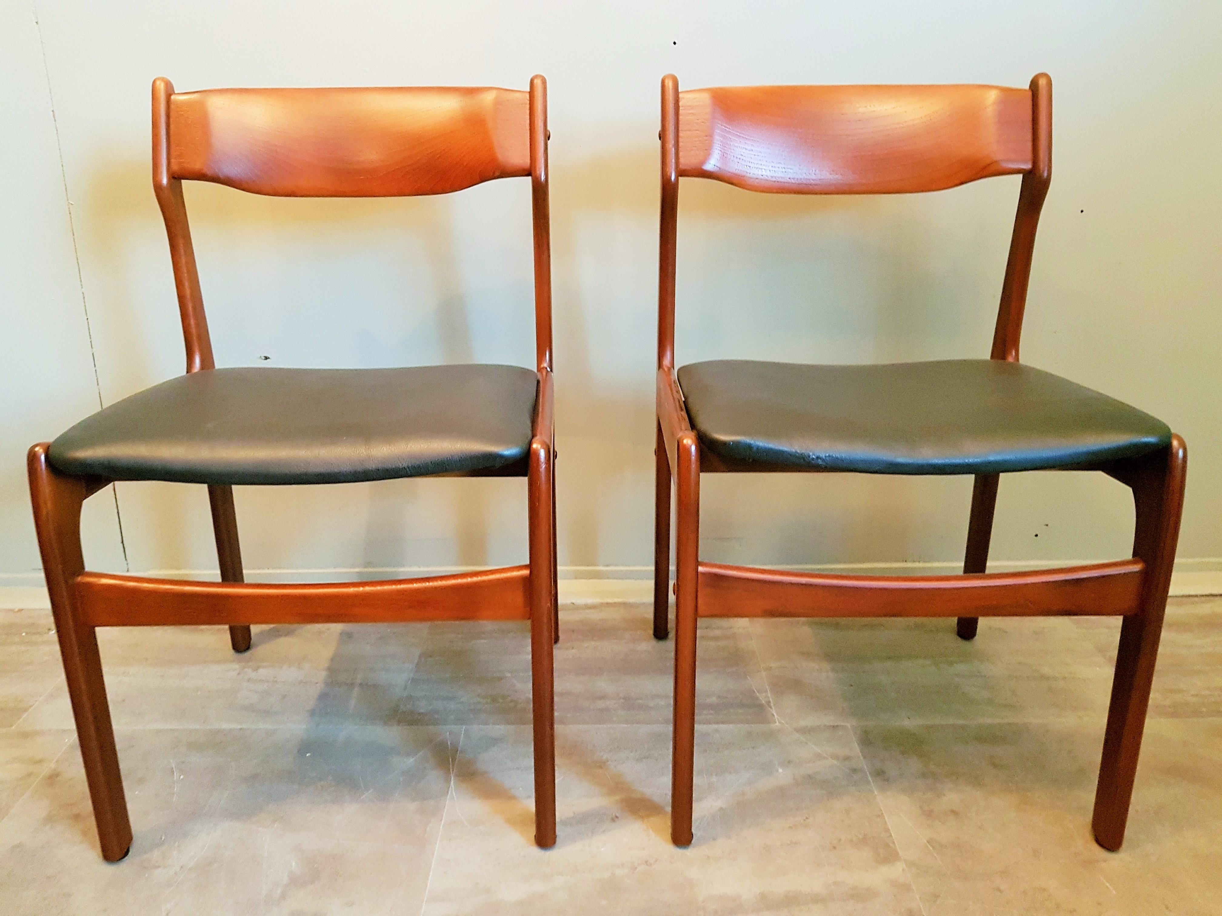 Leather Midcentury Set of 8 Refinished Danish Erik Buch Dining Chairs in Teak, 1960