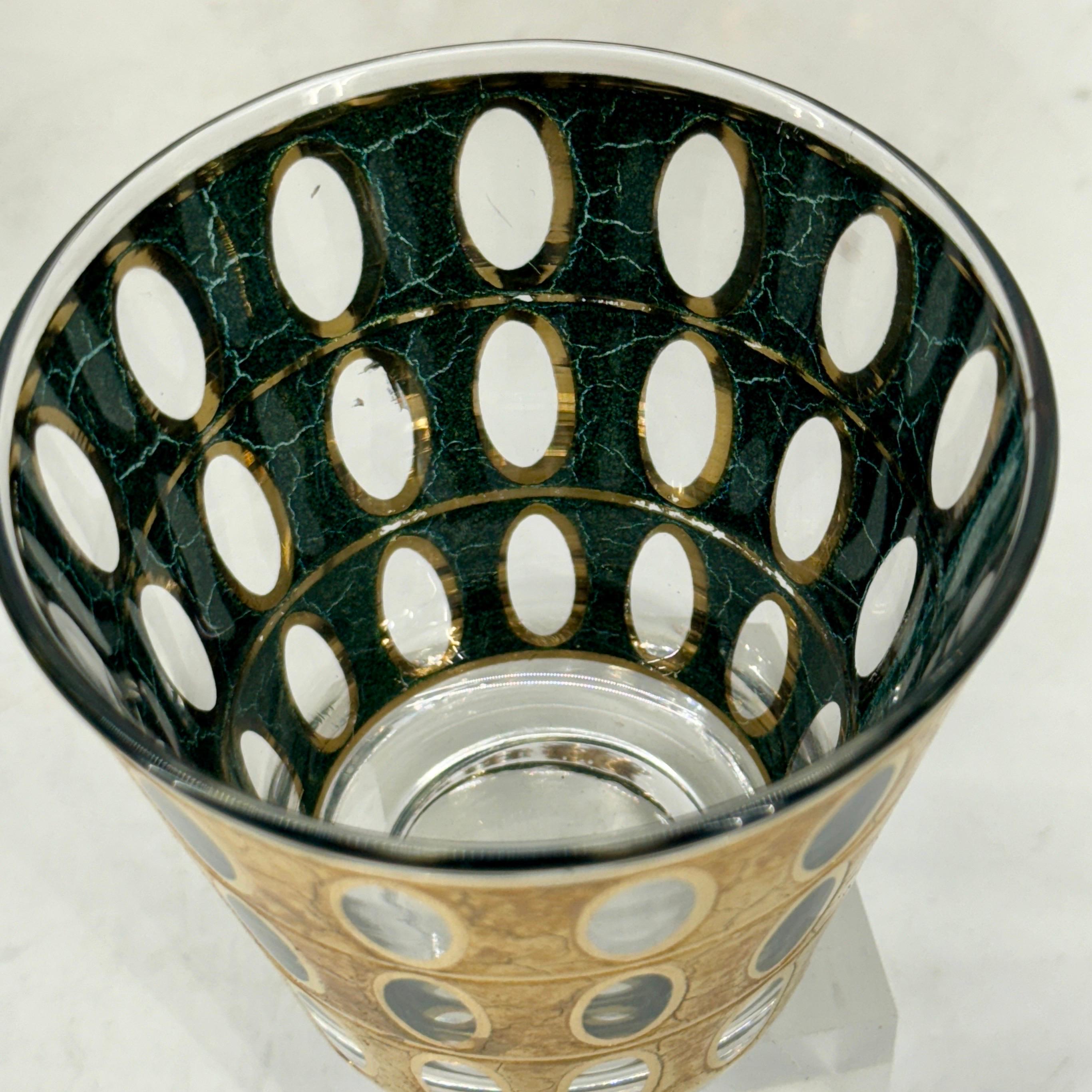 Mid-Century Set of 9 Culver Pisa Gold Green Glasses For Sale 3