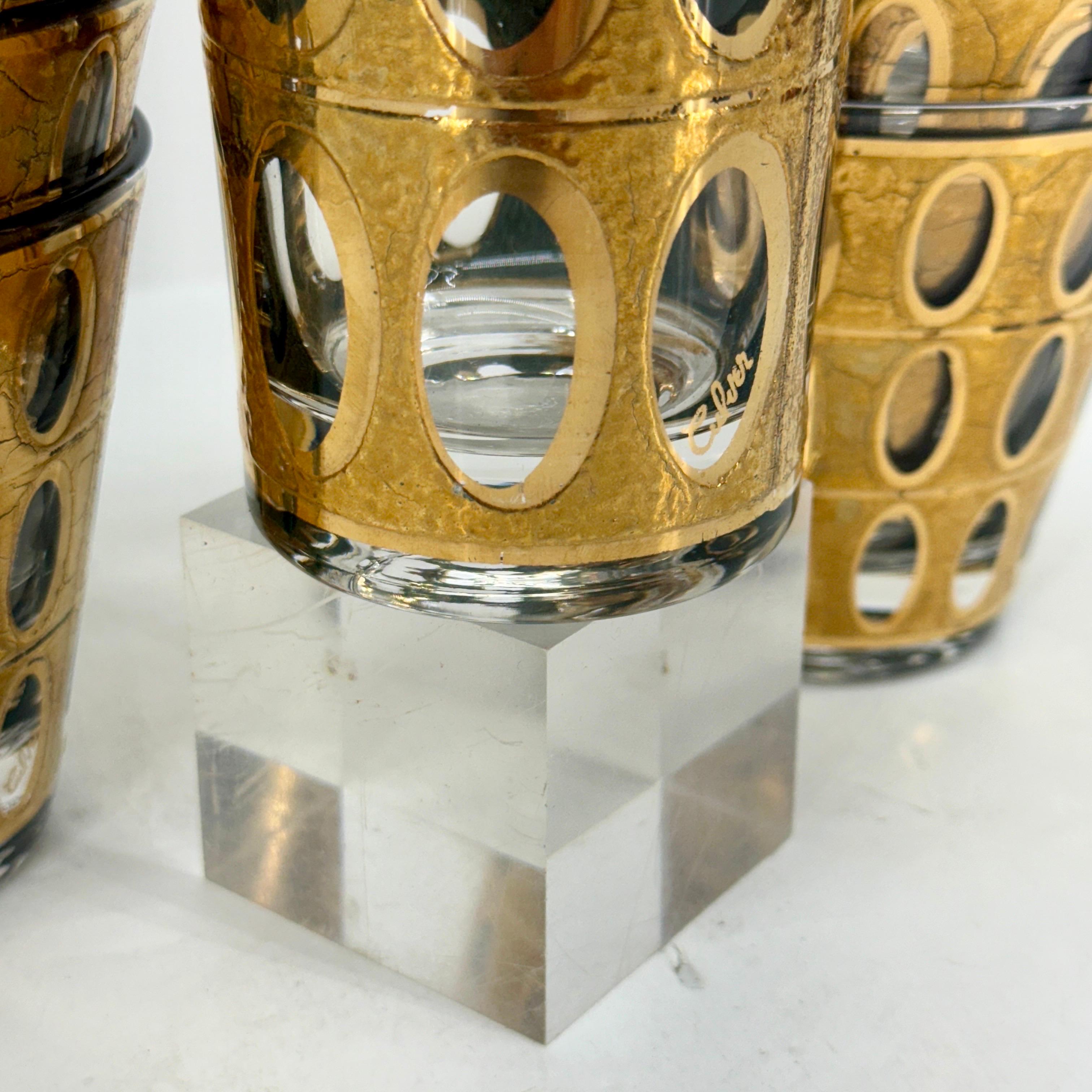 Mid-Century Set of 9 Culver Pisa Gold Green Glasses en vente 7