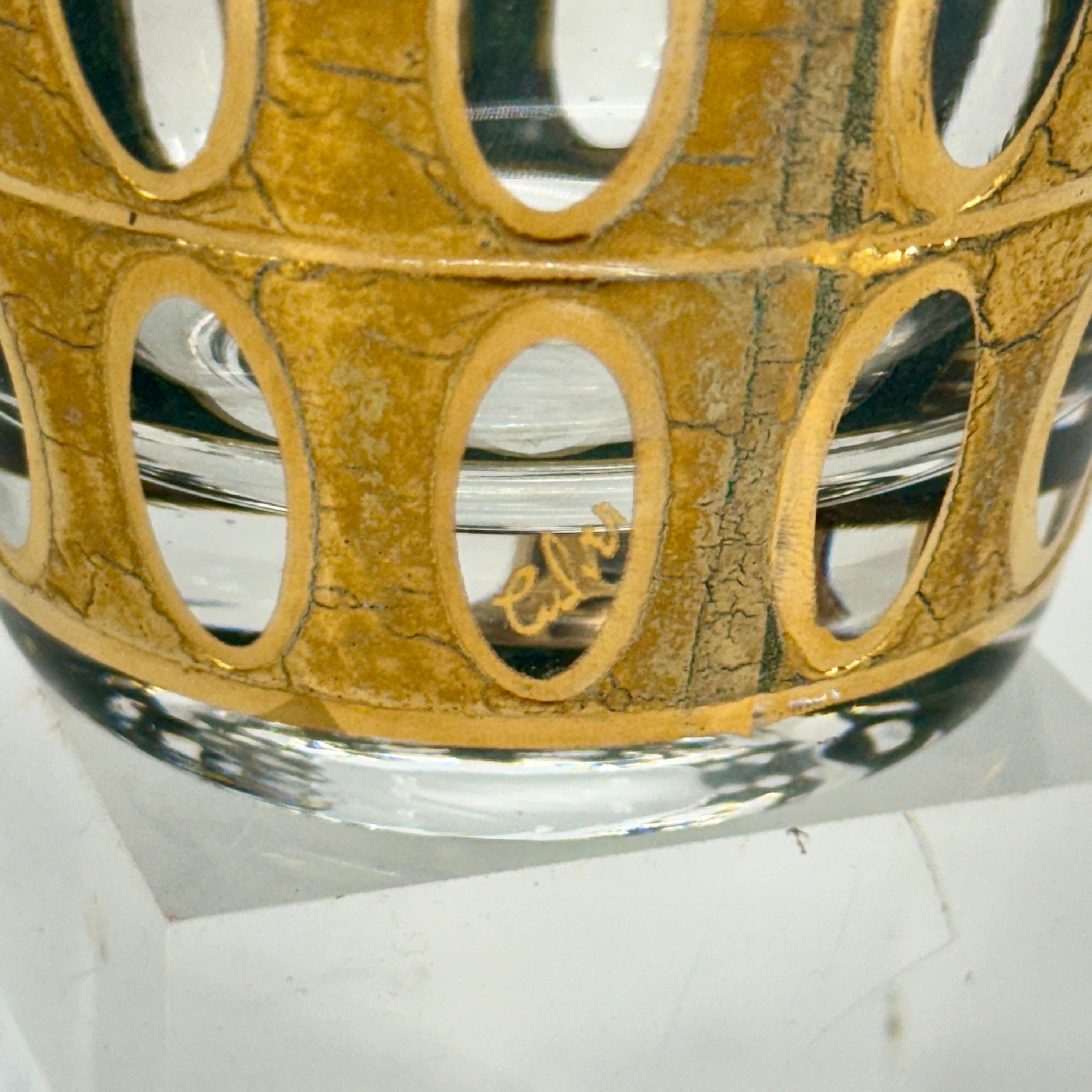 Mid-Century Set of 9 Culver Pisa Gold Green Glasses en vente 8