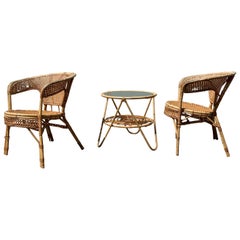 Midcentury Set of Bamboo Chairs and Table, 1950s