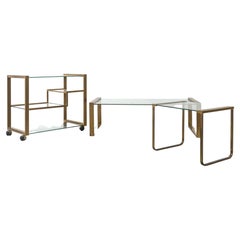 Mid- Century Set of Brass and Crystal Trolley and 2 Tables, Gallotti & Radice