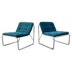 Mid Century Set of Chrome Sling Lounge Chairs Attributed to Claude Courtecuisse