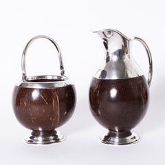 Mid-Century Set of Eight Serving Pieces of Sterling and Coconut