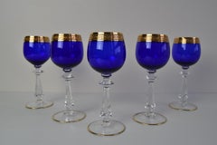 Mid Century Set of Five Stemmed Wine Glasses, 1950's.