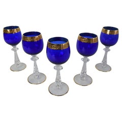 Juego de cinco copas de vino de mediados de siglo, años 50.