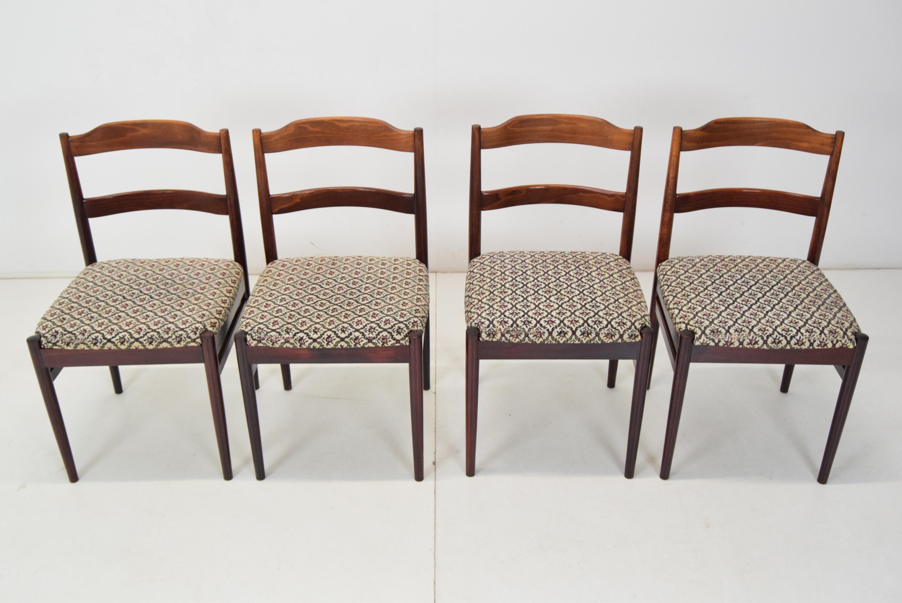 Fabric Mid-Century Set of Four Chairs/TON, 1970's For Sale