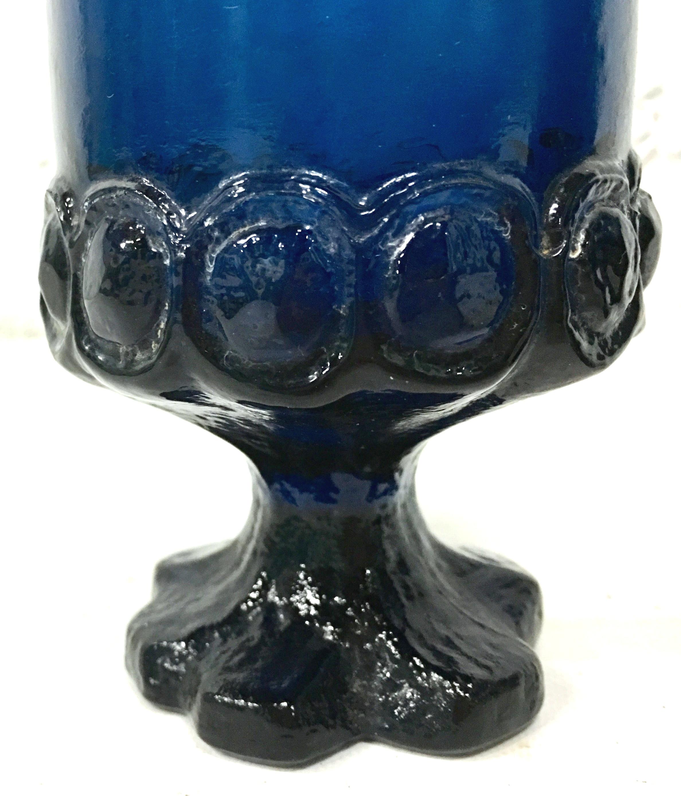 20th Century Midcentury Set of Four Glass Stem Cobalt Thumbprint Drink Glasses