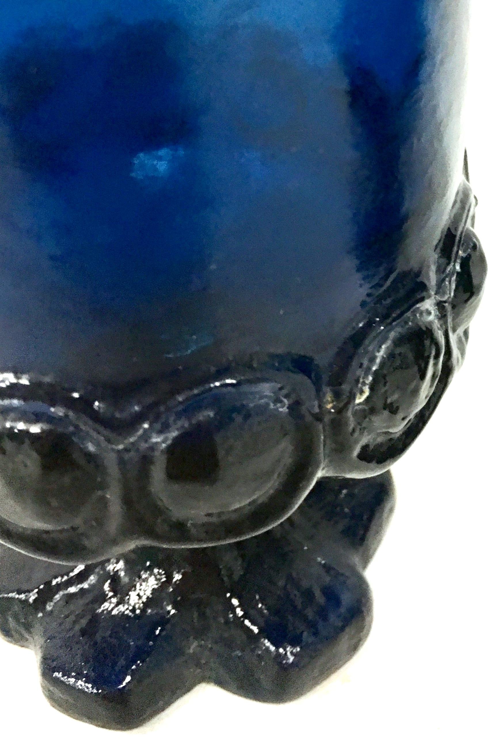 Midcentury Set of Four Glass Stem Cobalt Thumbprint Drink Glasses 1
