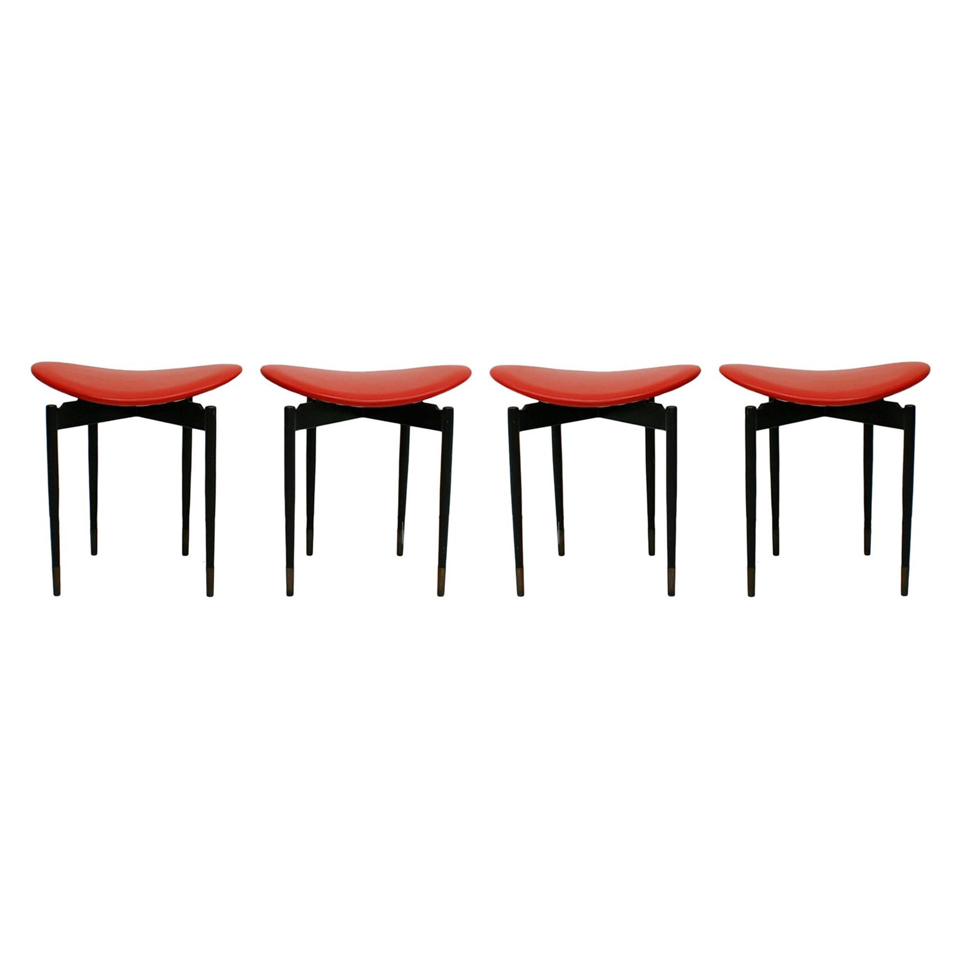 Mid Century Set of Four "Lutrario" Stools Designed by Carlo Mollino, Italy, 1959