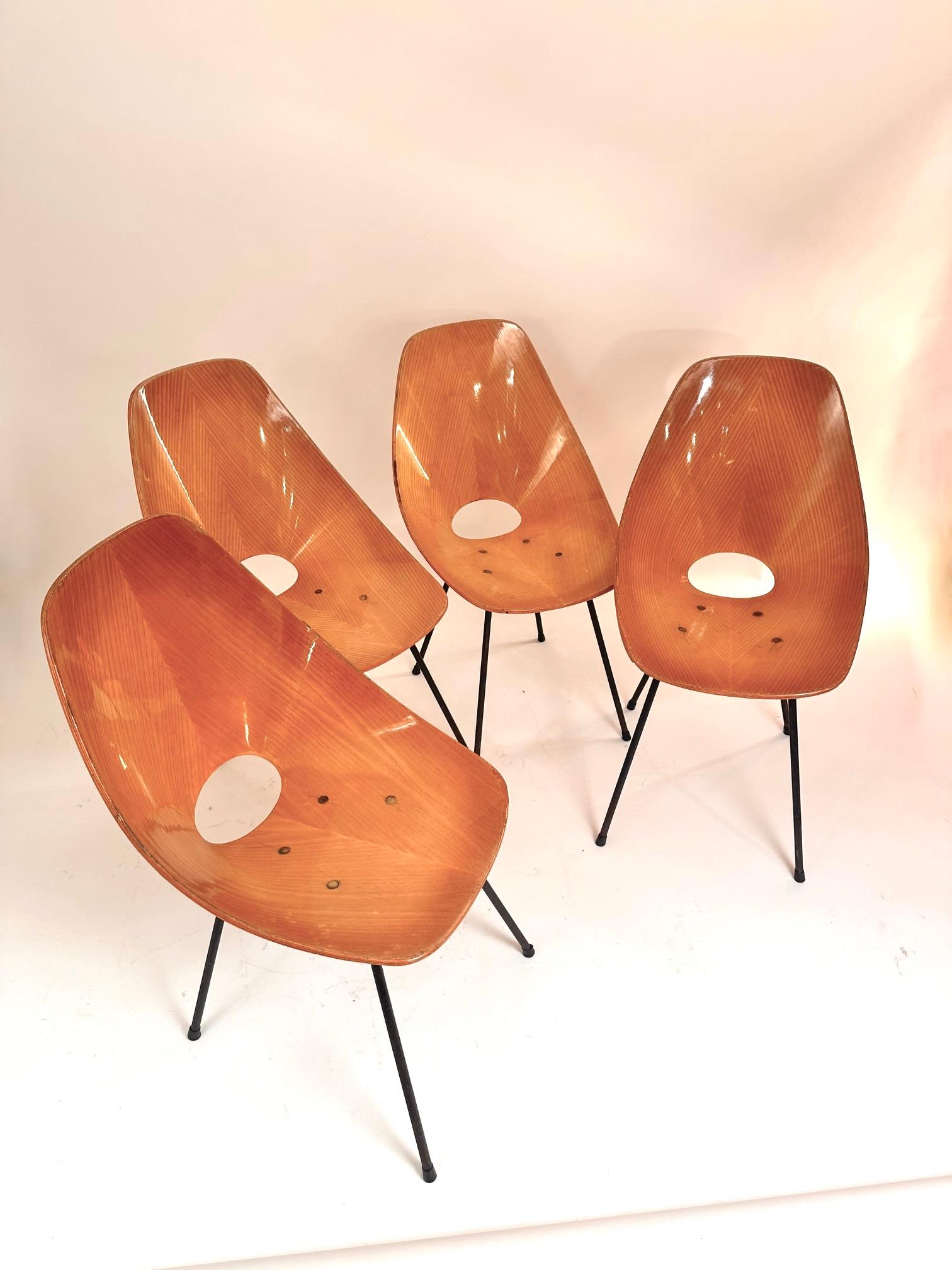 Mid-Century  Set of Four Medea Chairs by Vittori Nobili for Fratelli Tagliabue. For Sale 5