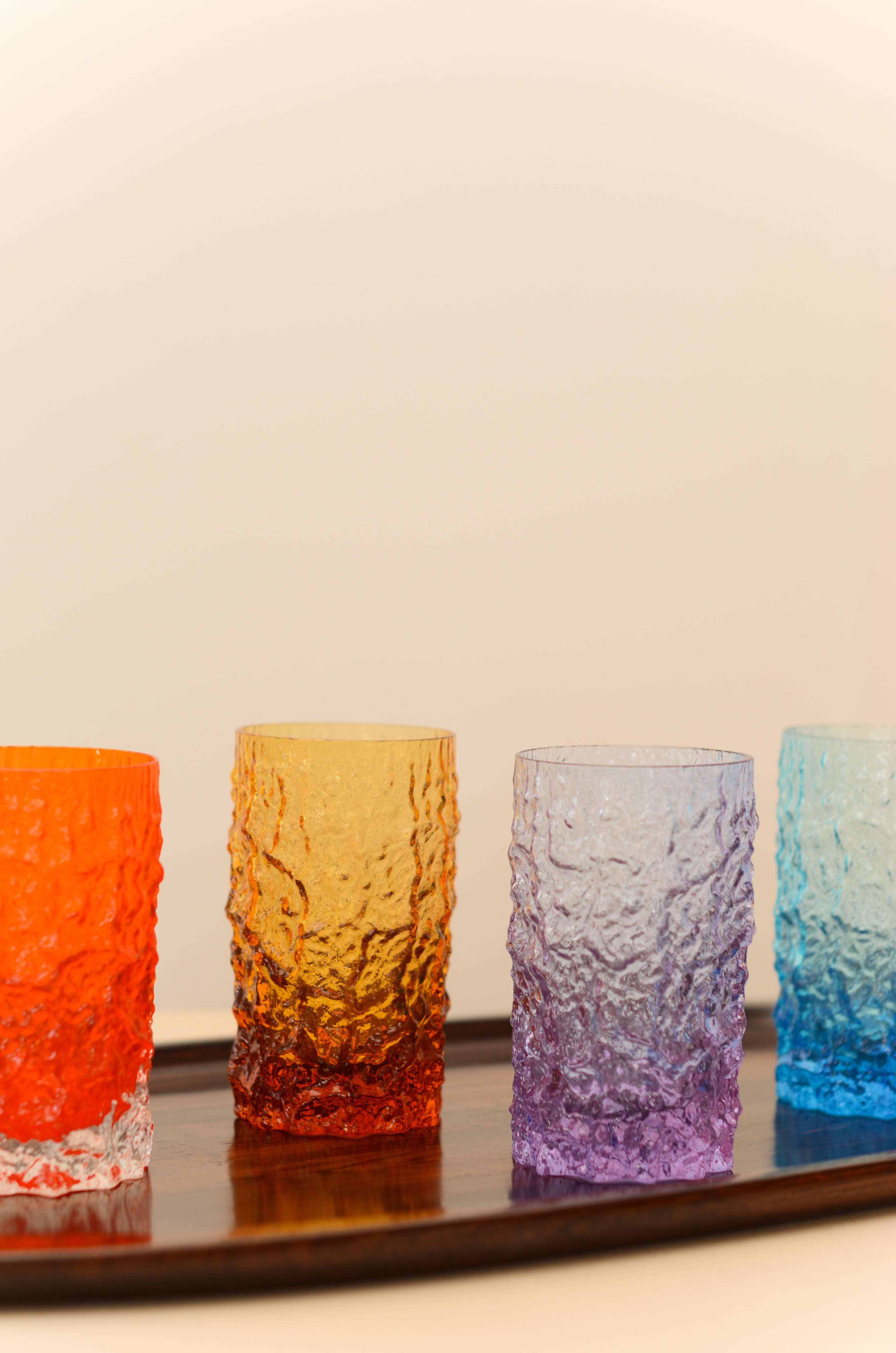 20th Century Mid-Century set of four textured bark glasses by Geoffrey Baxter for Whitefriars
