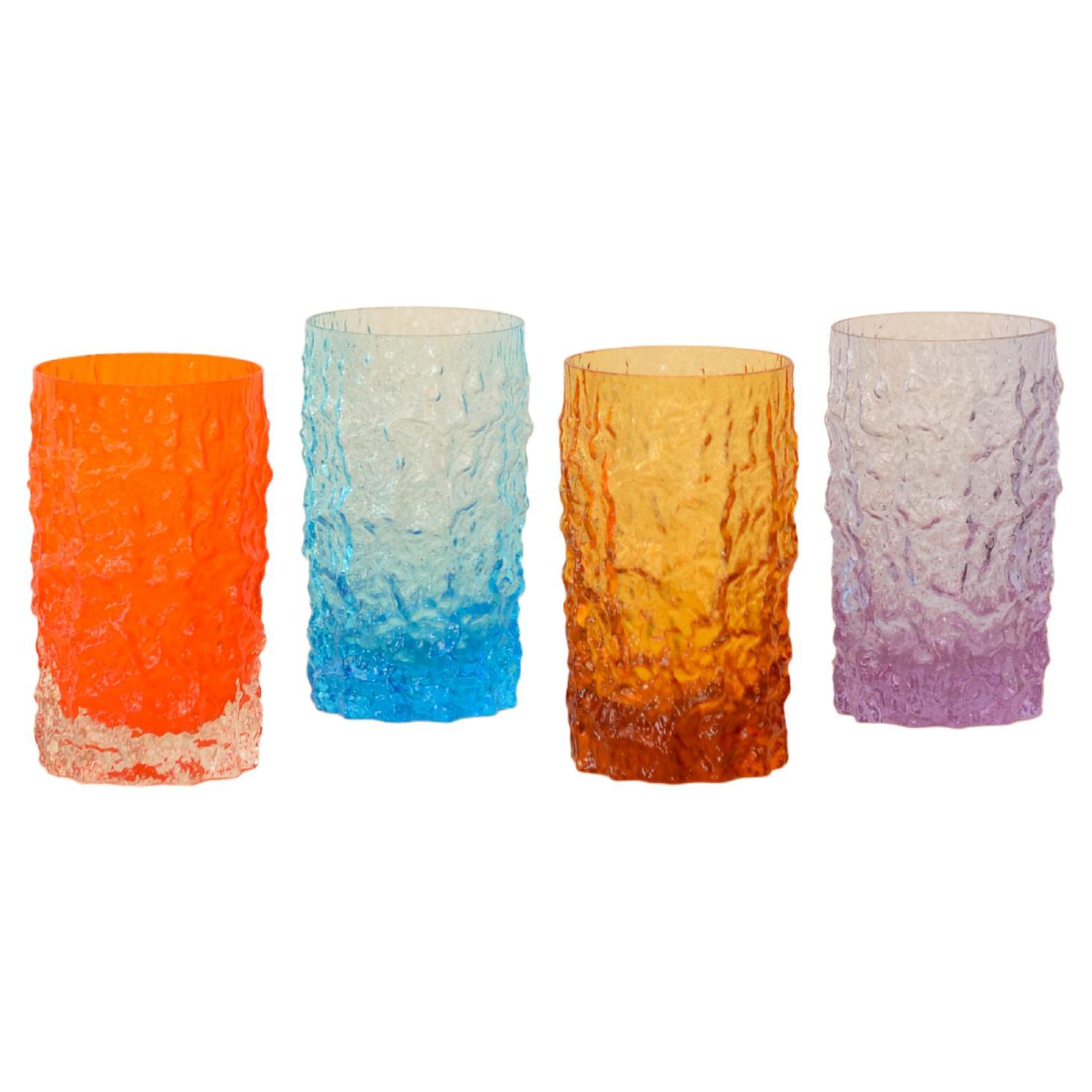 Mid-Century set of four textured bark glasses by Geoffrey Baxter for Whitefriars
