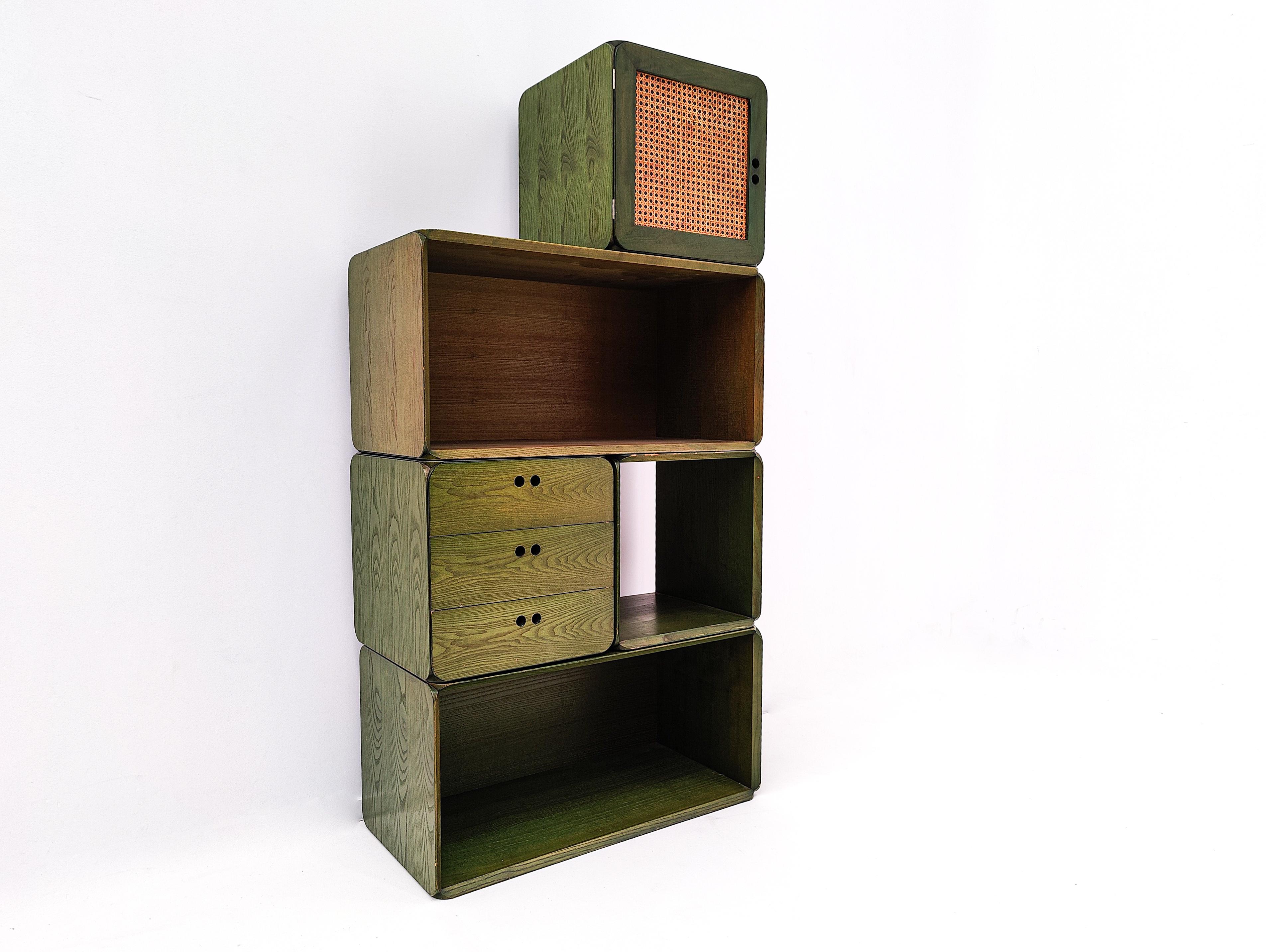 Mid-Century Set of Modular Green Wooden Cubes by Derk Jan de Vries, 1960s 4