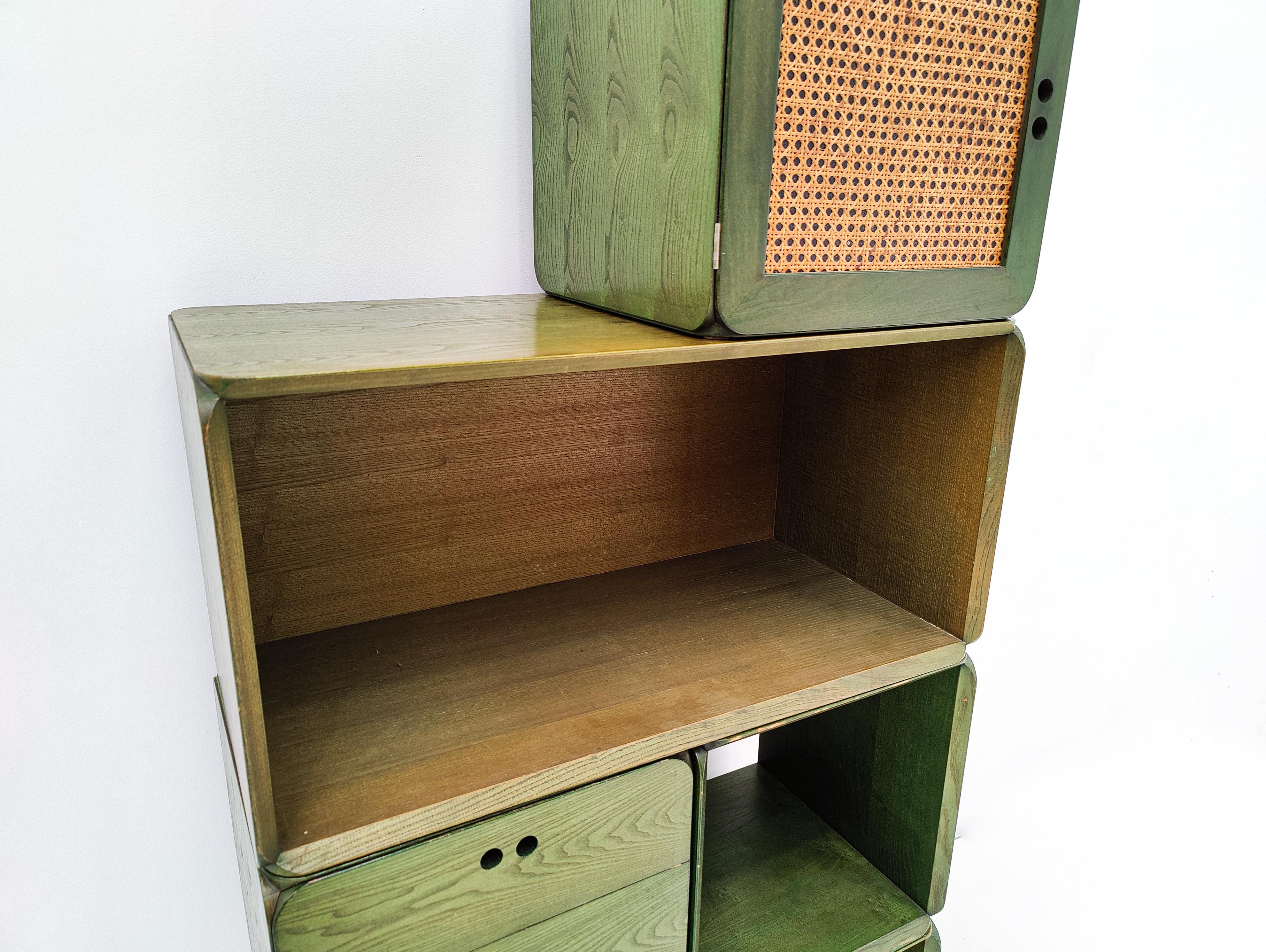 Mid-Century Set of Modular Green Wooden Cubes by Derk Jan de Vries, 1960s 6