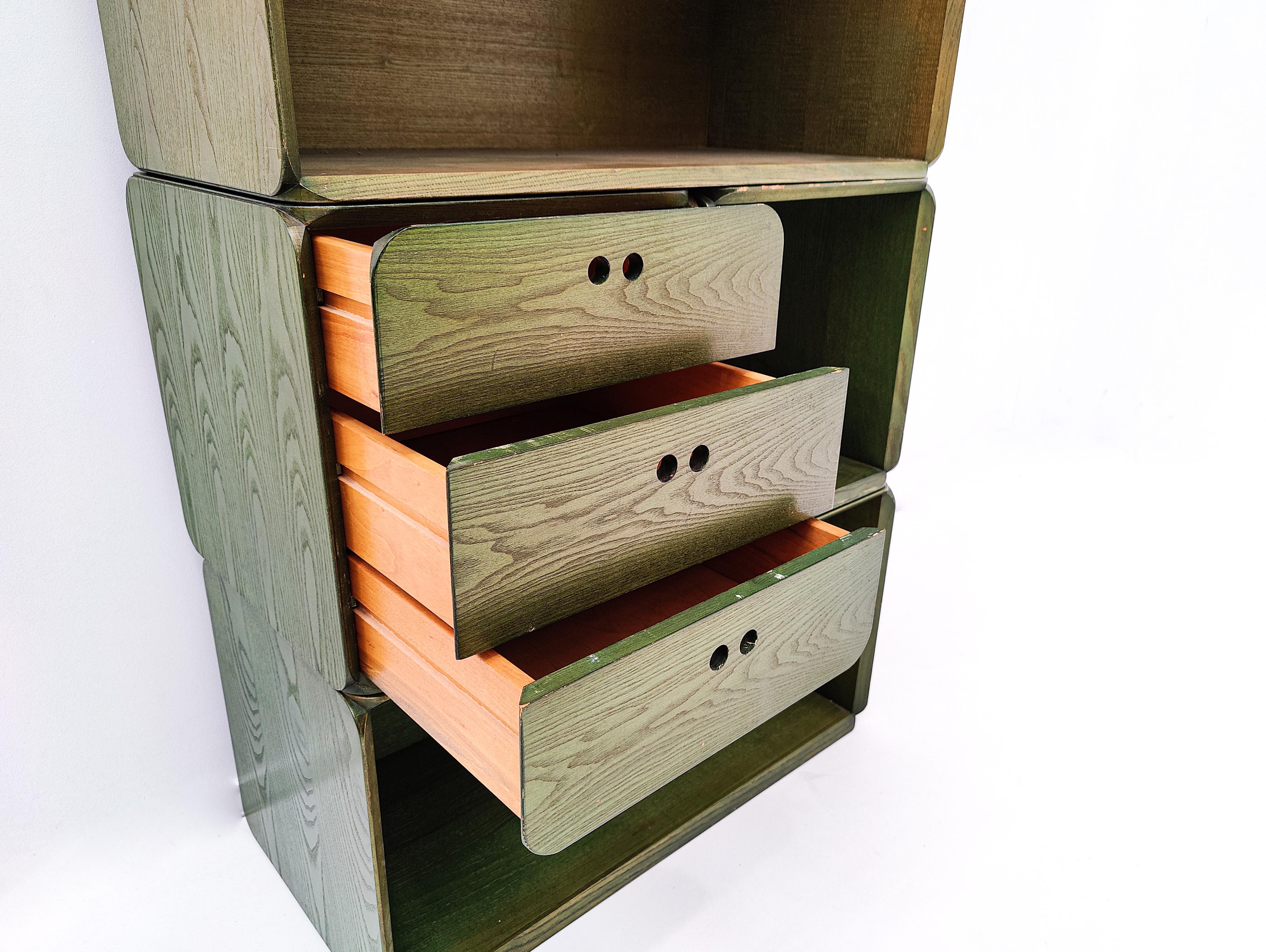 Mid-Century Set of Modular Green Wooden Cubes by Derk Jan de Vries, 1960s 7