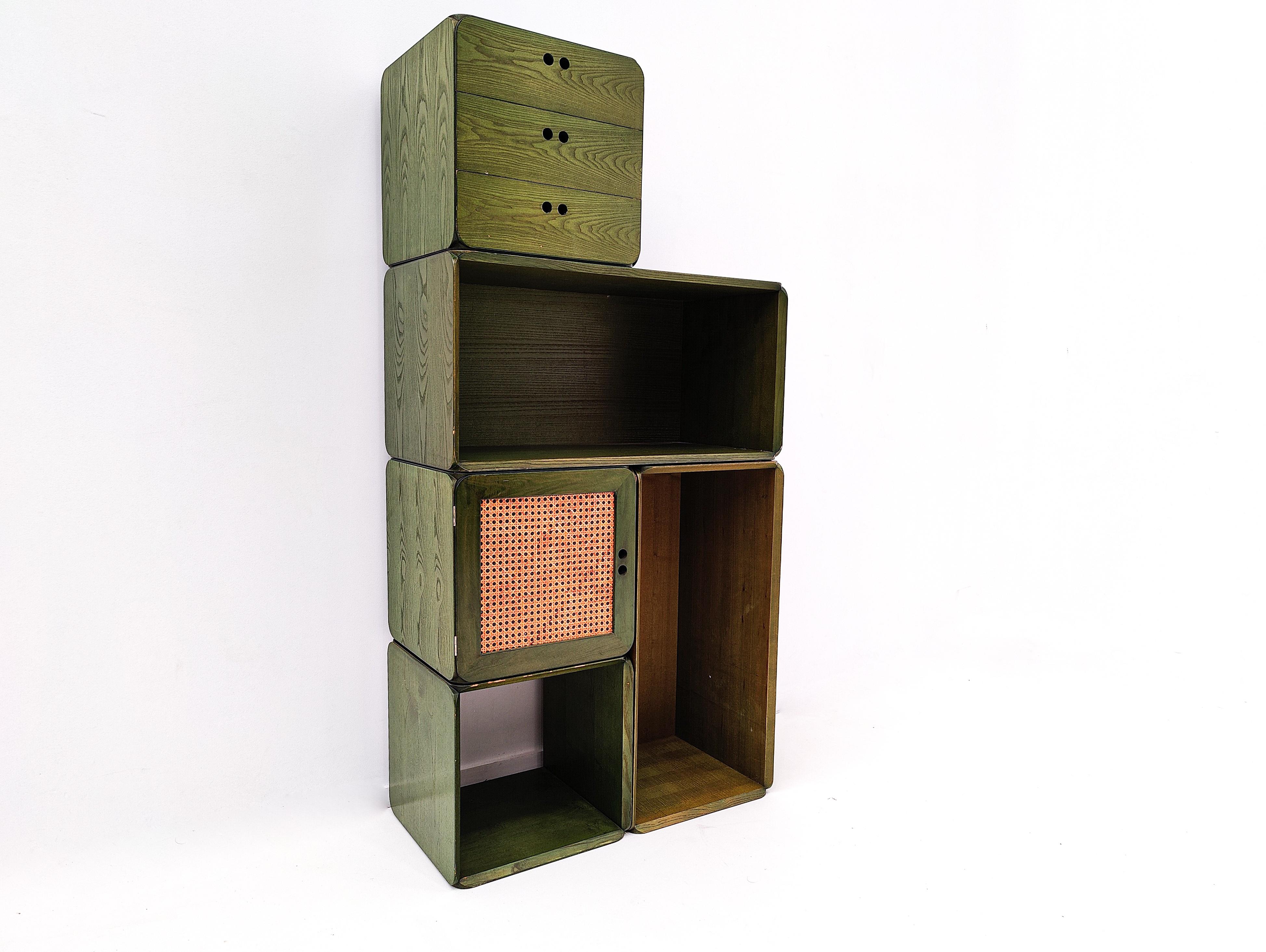 Mid-Century Set of Modular Green Wooden Cubes by Derk Jan de Vries, 1960s 8