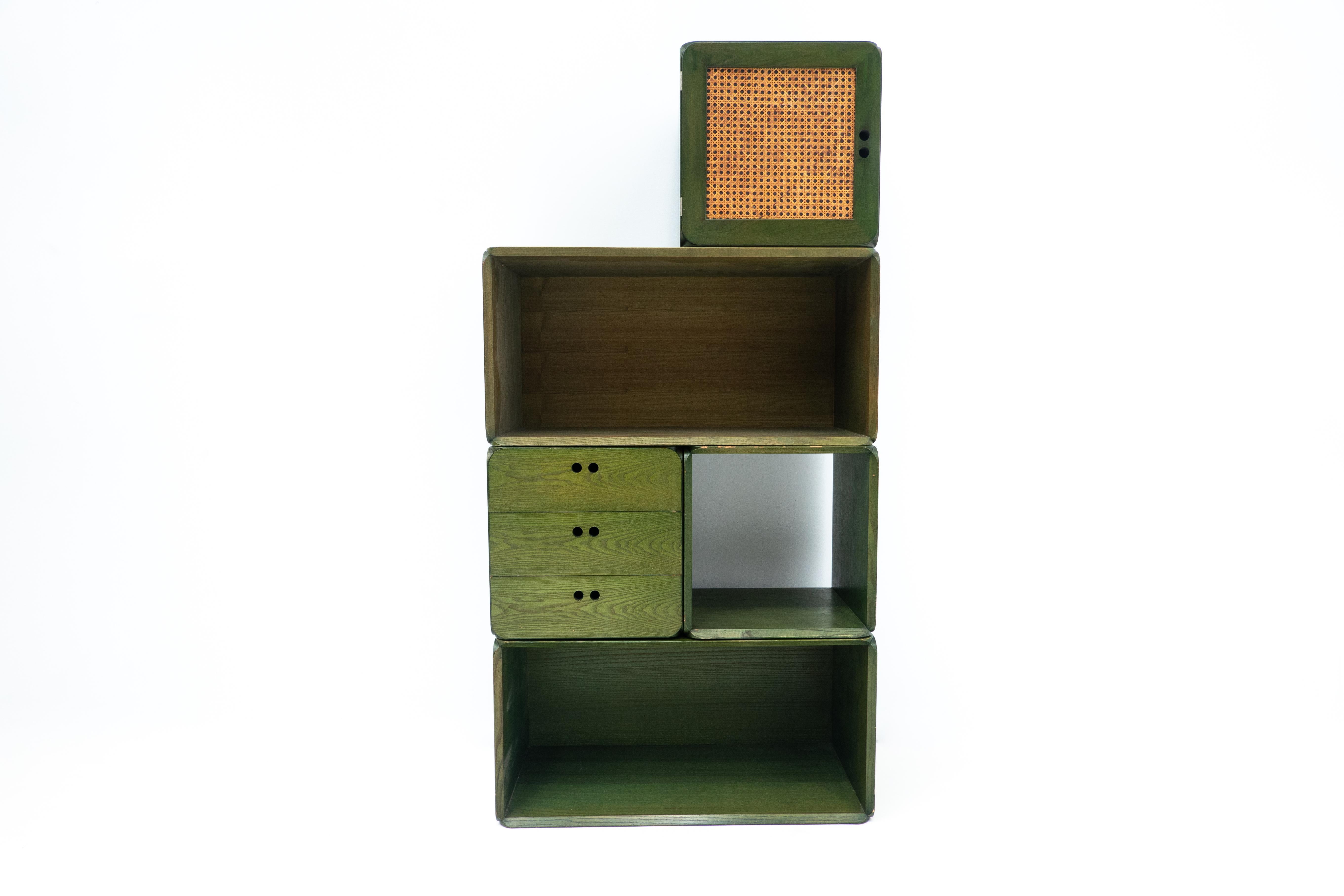 Mid-Century Modern Mid-Century Set of Modular Green Wooden Cubes by Derk Jan de Vries, 1960s