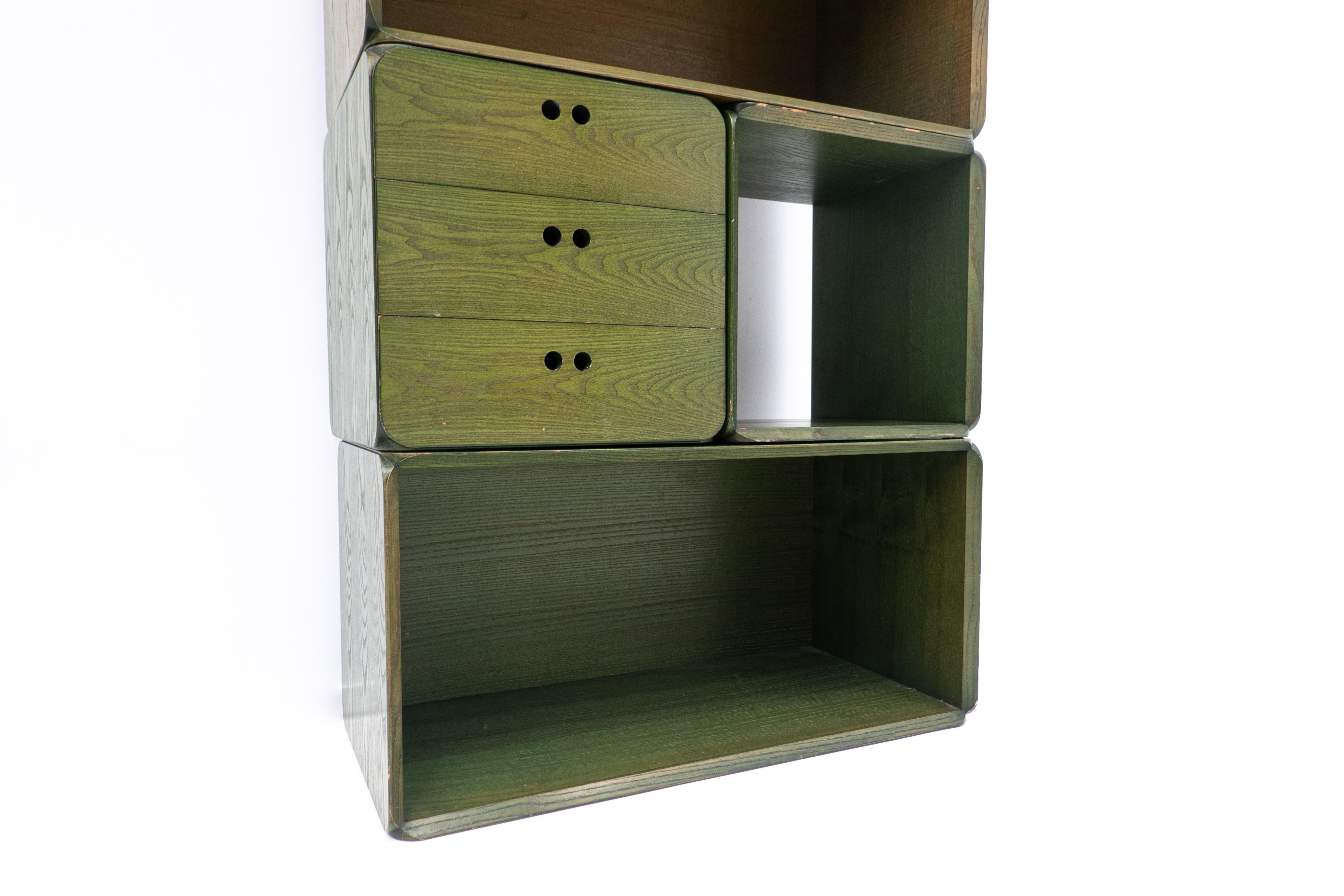 Mid-Century Set of Modular Green Wooden Cubes by Derk Jan de Vries, 1960s In Good Condition In Brussels, BE