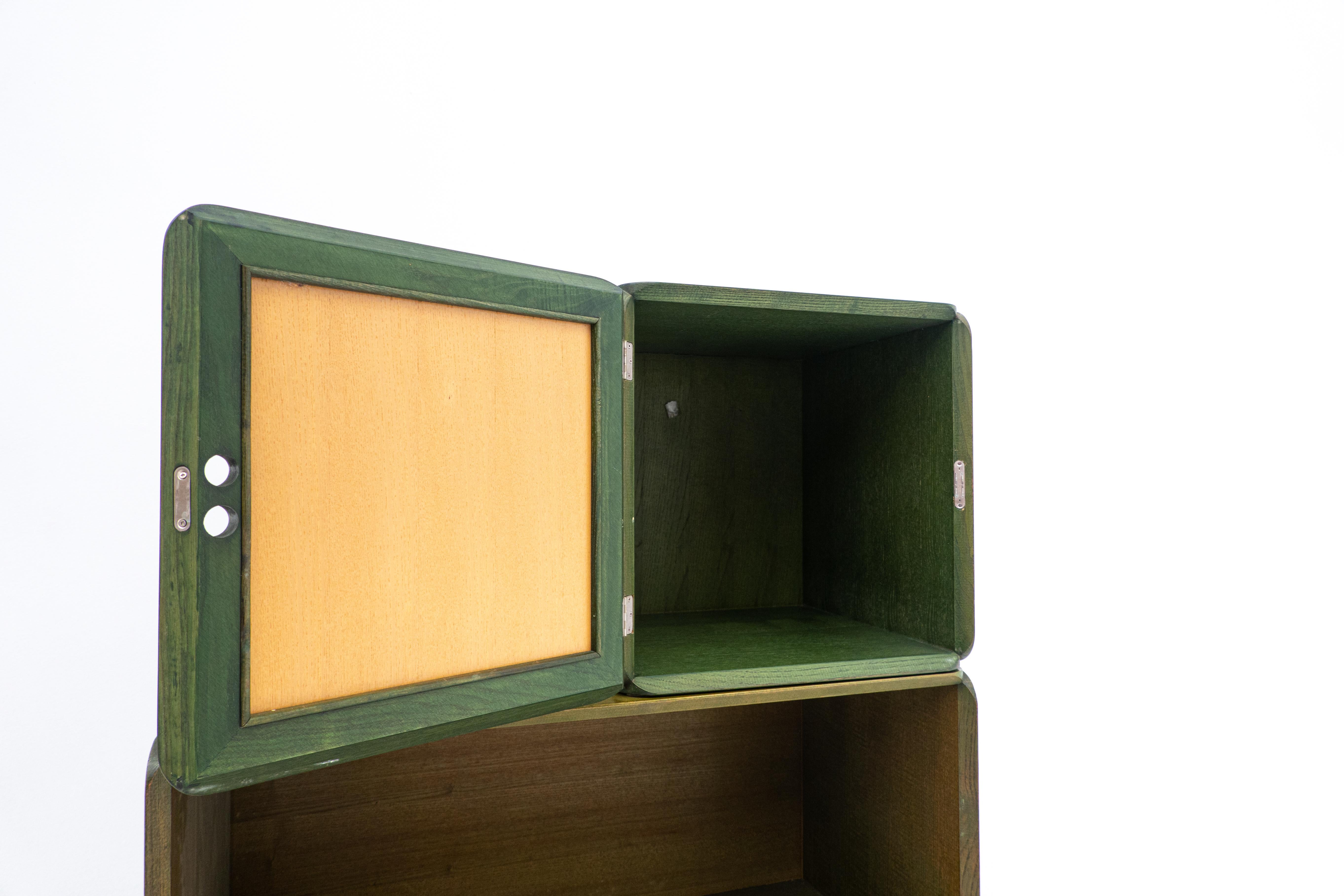 Mid-Century-Set modularer grüner Holzwürfel von Derk Jan de Vries, 1960er Jahre (Mitte des 20. Jahrhunderts)