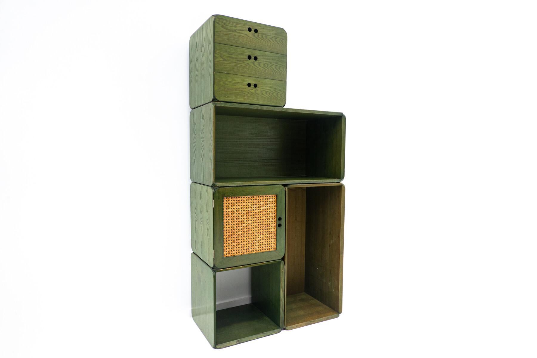 Mid-Century Set of Modular Green Wooden Cubes by Derk Jan de Vries, 1960s 1