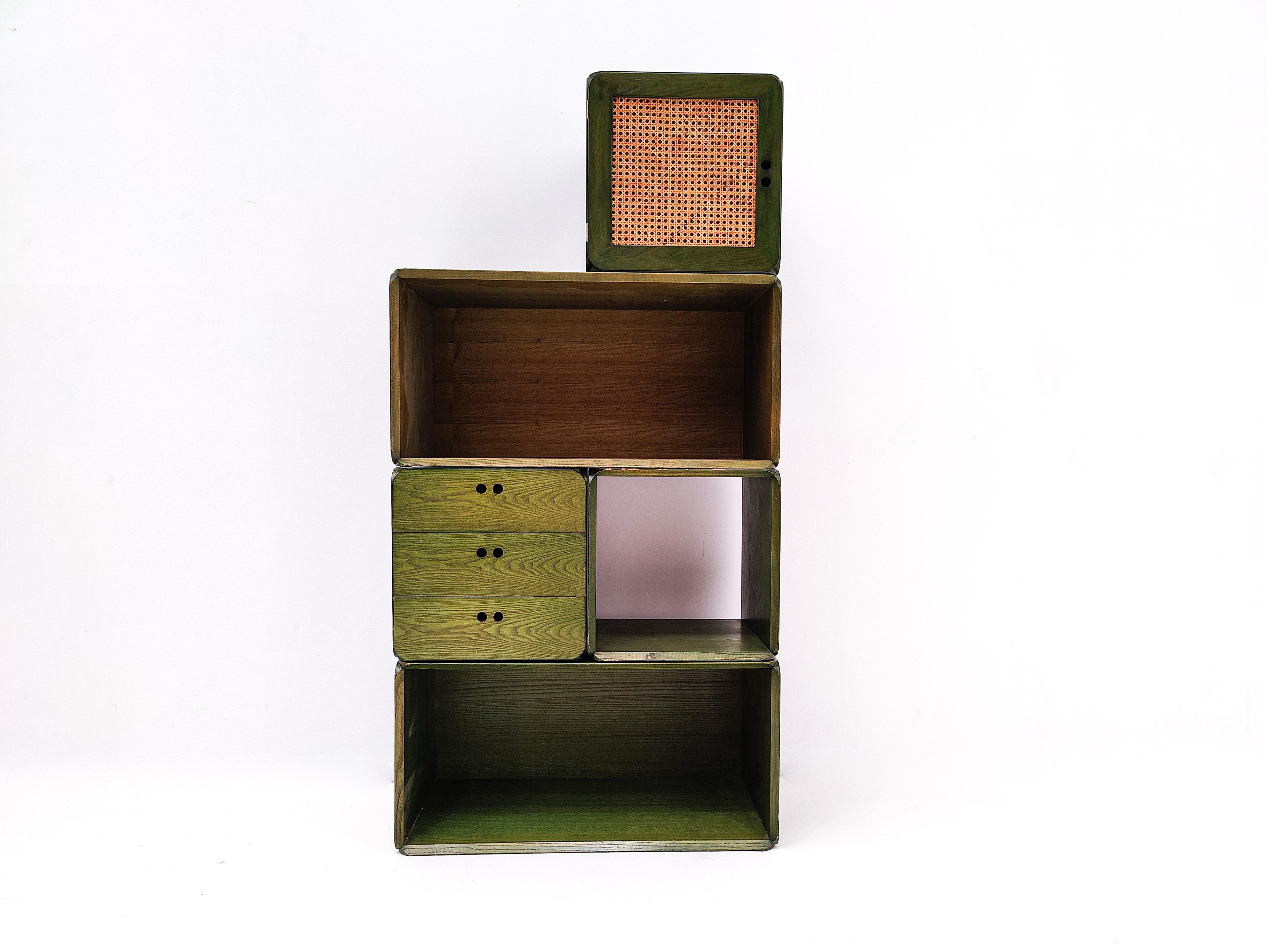 Mid-Century Set of Modular Green Wooden Cubes by Derk Jan de Vries, 1960s 3