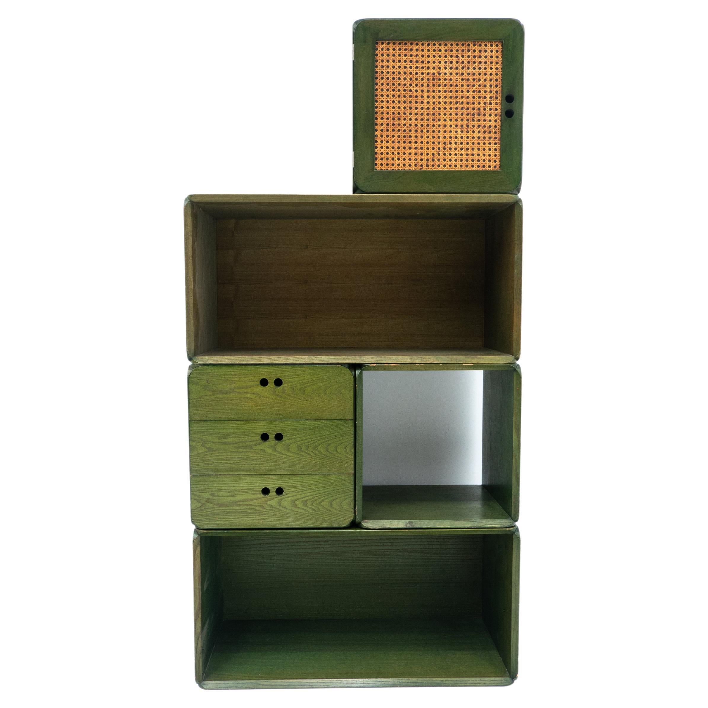 Mid-Century Set of Modular Green Wooden Cubes by Derk Jan de Vries, 1960s