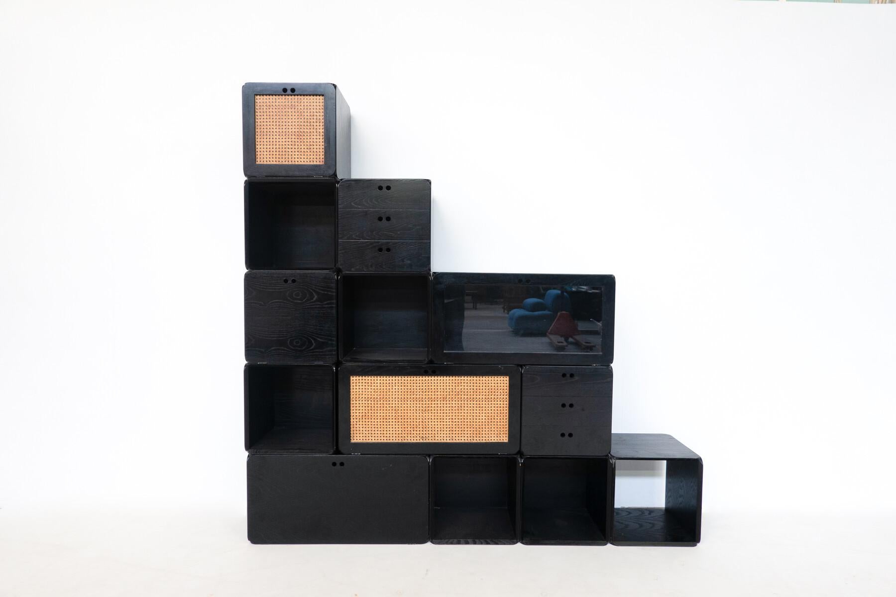 Midcentury Set of Modular Wooden Black Cubes by Derk Jan De Vries, Italy, 1960s For Sale 6