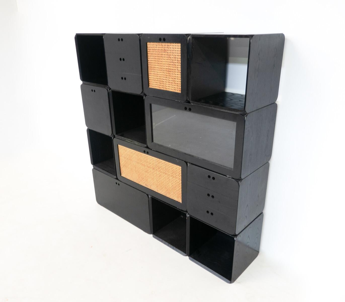 Midcentury Set of Modular Wooden Black Cubes by Derk Jan De Vries, Italy, 1960s For Sale 7