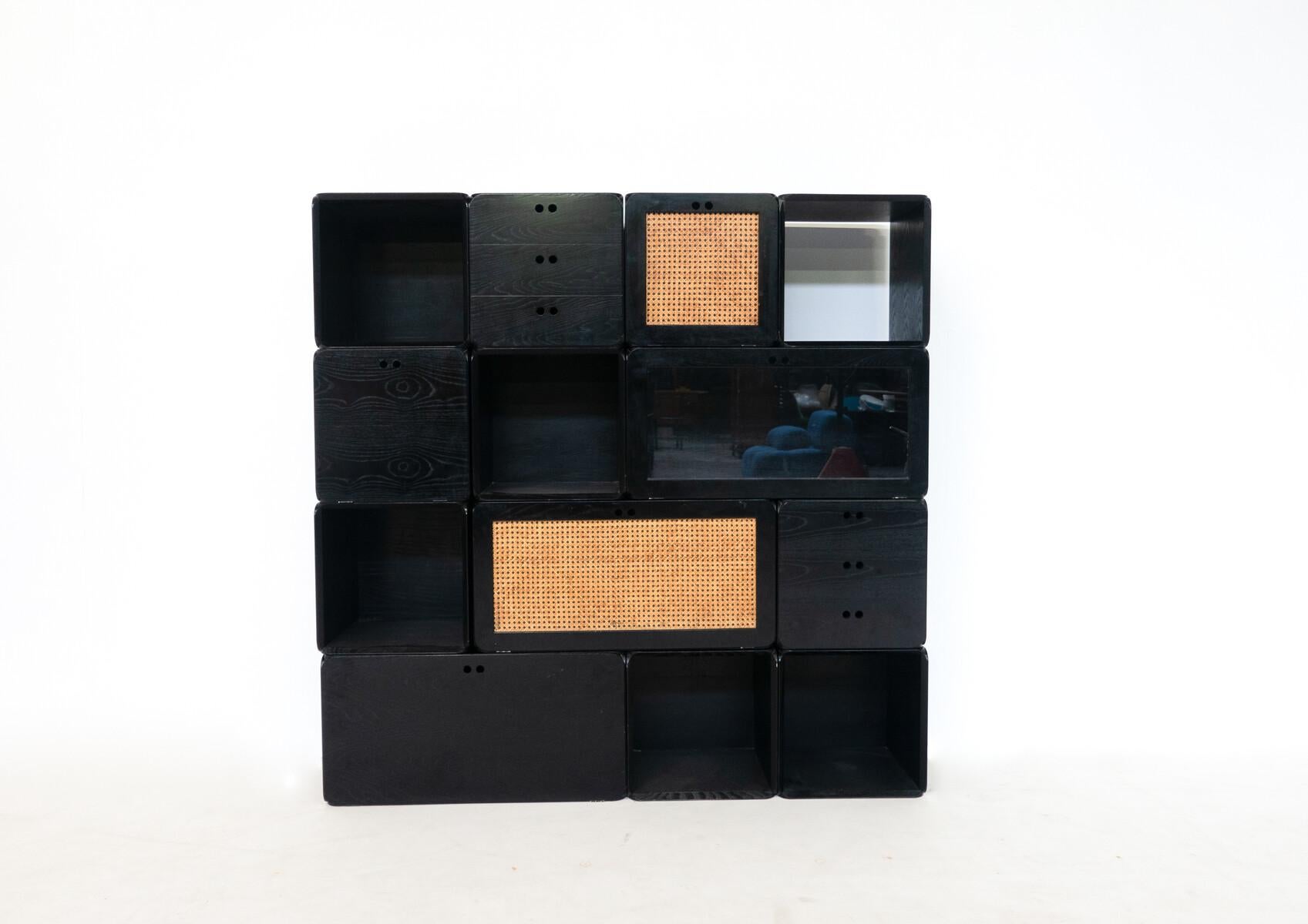 Midcentury Set of Modular Wooden Black Cubes by Derk Jan De Vries, Italy, 1960s For Sale 8