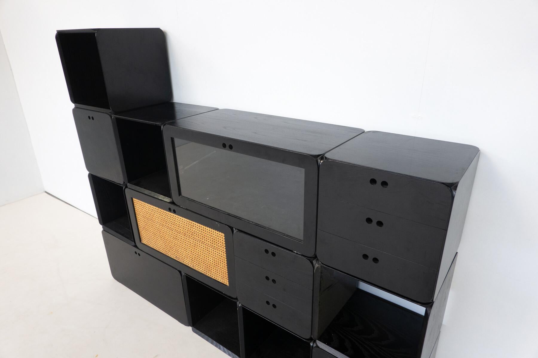 Midcentury Set of Modular Wooden Black Cubes by Derk Jan De Vries, Italy, 1960s 2