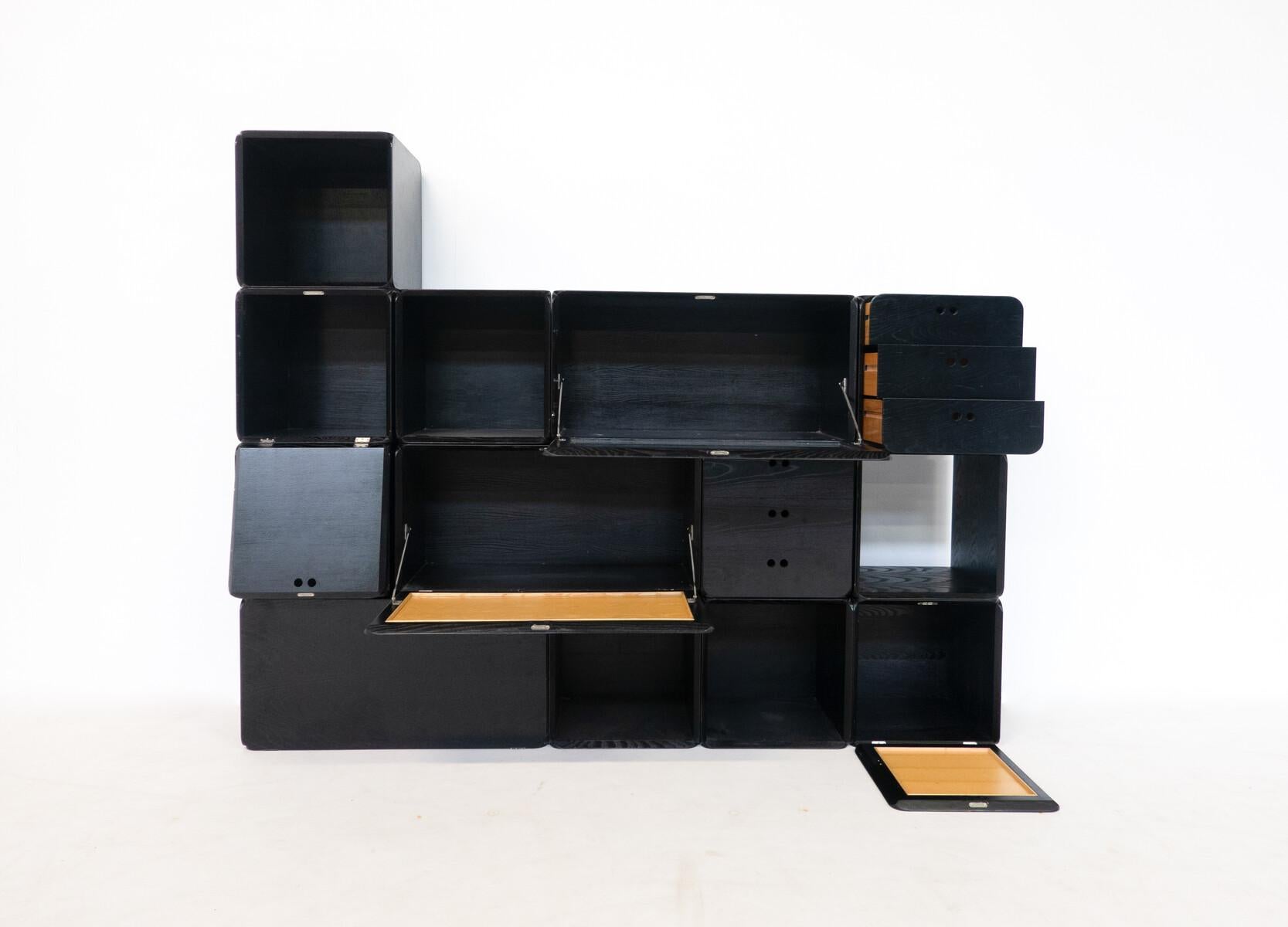 Midcentury Set of Modular Wooden Black Cubes by Derk Jan De Vries, Italy, 1960s For Sale 4