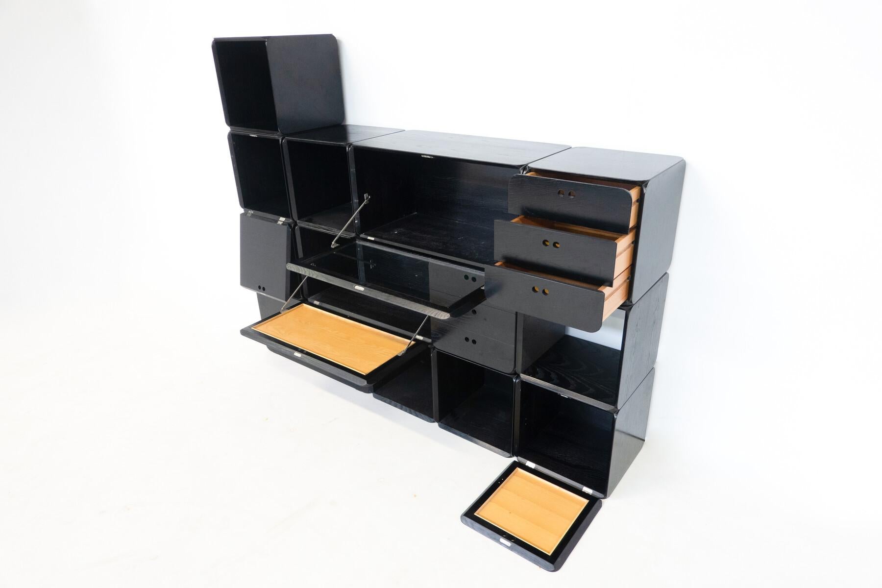 Midcentury Set of Modular Wooden Black Cubes by Derk Jan De Vries, Italy, 1960s For Sale 5