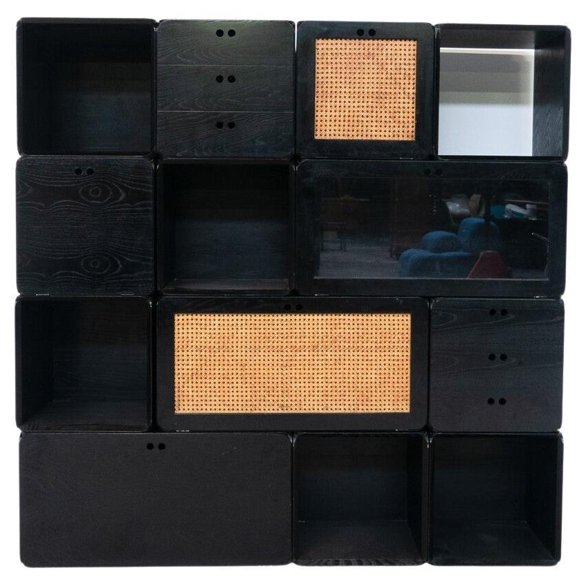 Midcentury Set of Modular Wooden Black Cubes by Derk Jan De Vries, Italy, 1960s For Sale