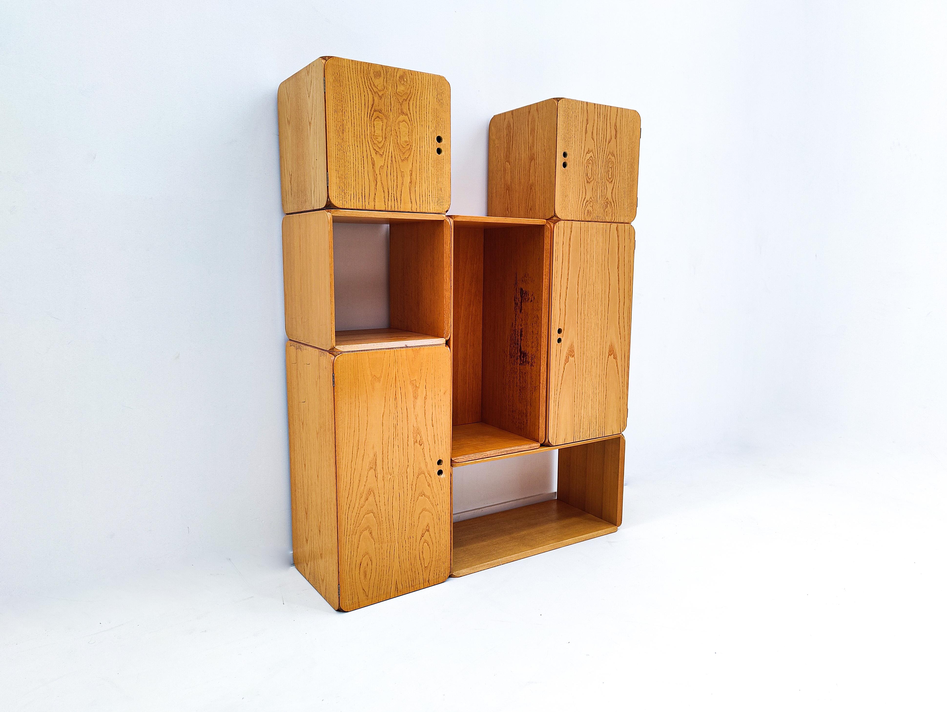 Mid-century set of modular wooden cubes by Derk Jan de Vries, The Netherlands, 1960s.