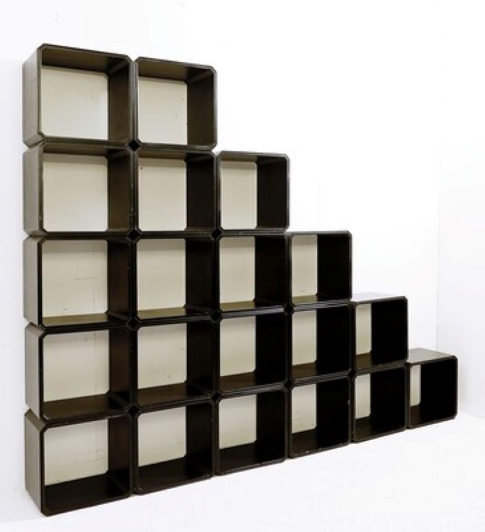 Midcentury set of modular wooden cubes.