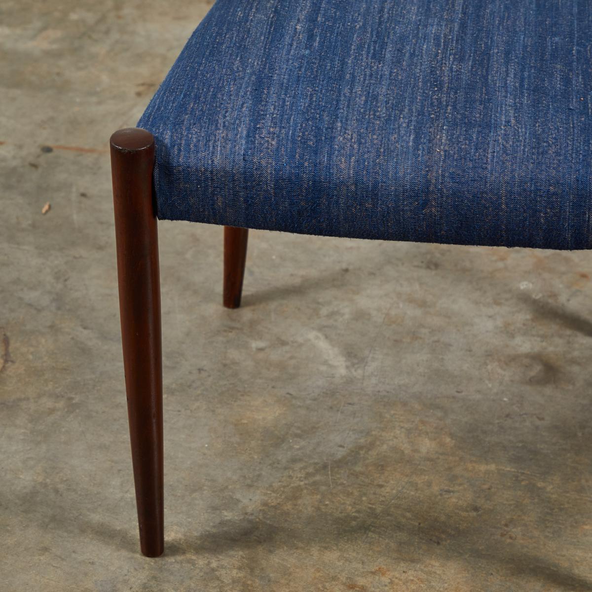 Mid-Century Modern Pair of Mid Century Blue Upholstered Dining Chairs with Tapered Legs