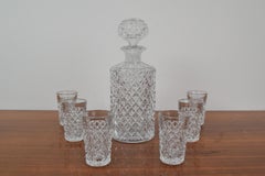 Mid-Century Set of six Glass and Carafe, Bohemia Crystal, 1950´s