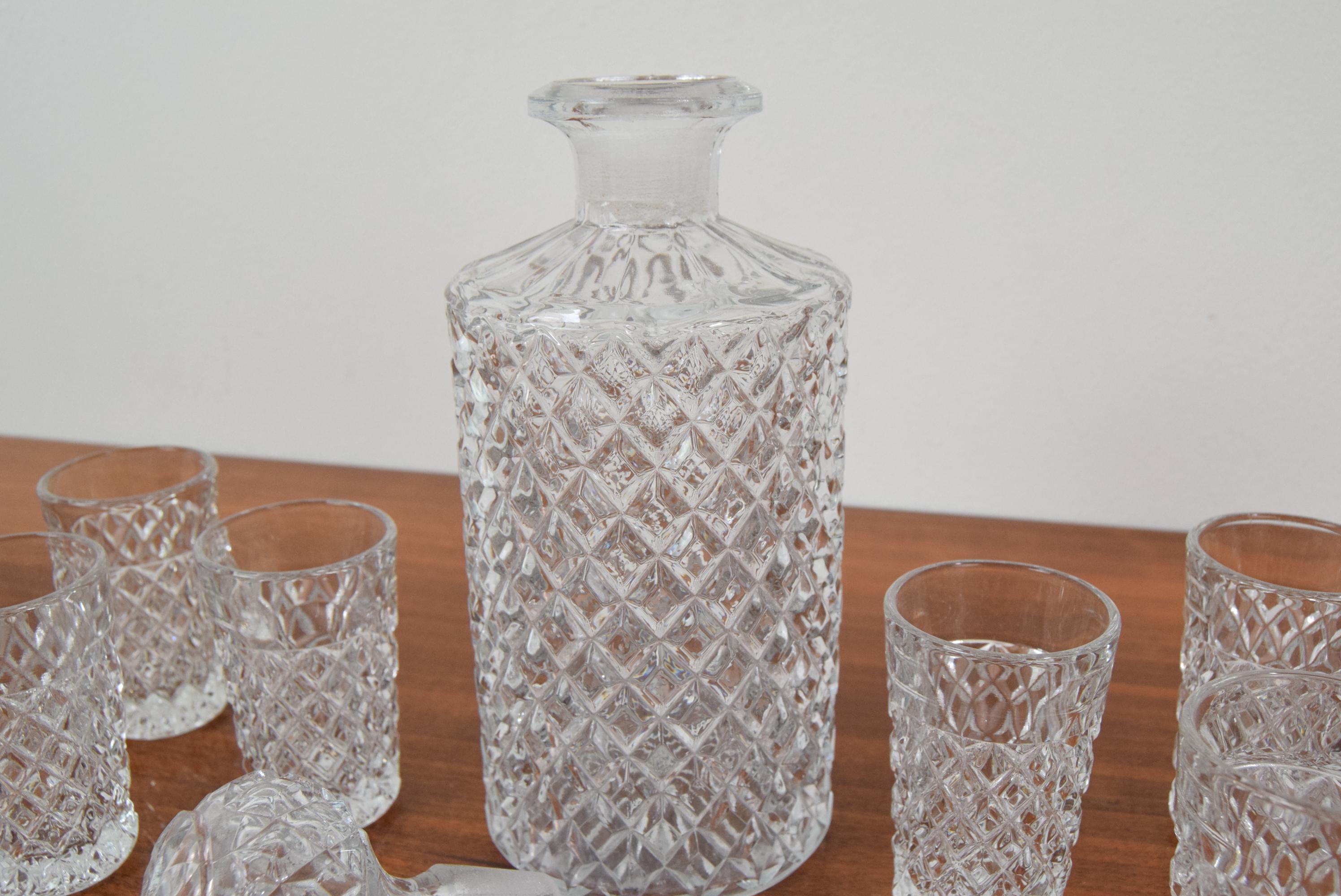Mid-Century Set of six Glass and Carafe, Bohemia Crystal, 1950´s For Sale 1