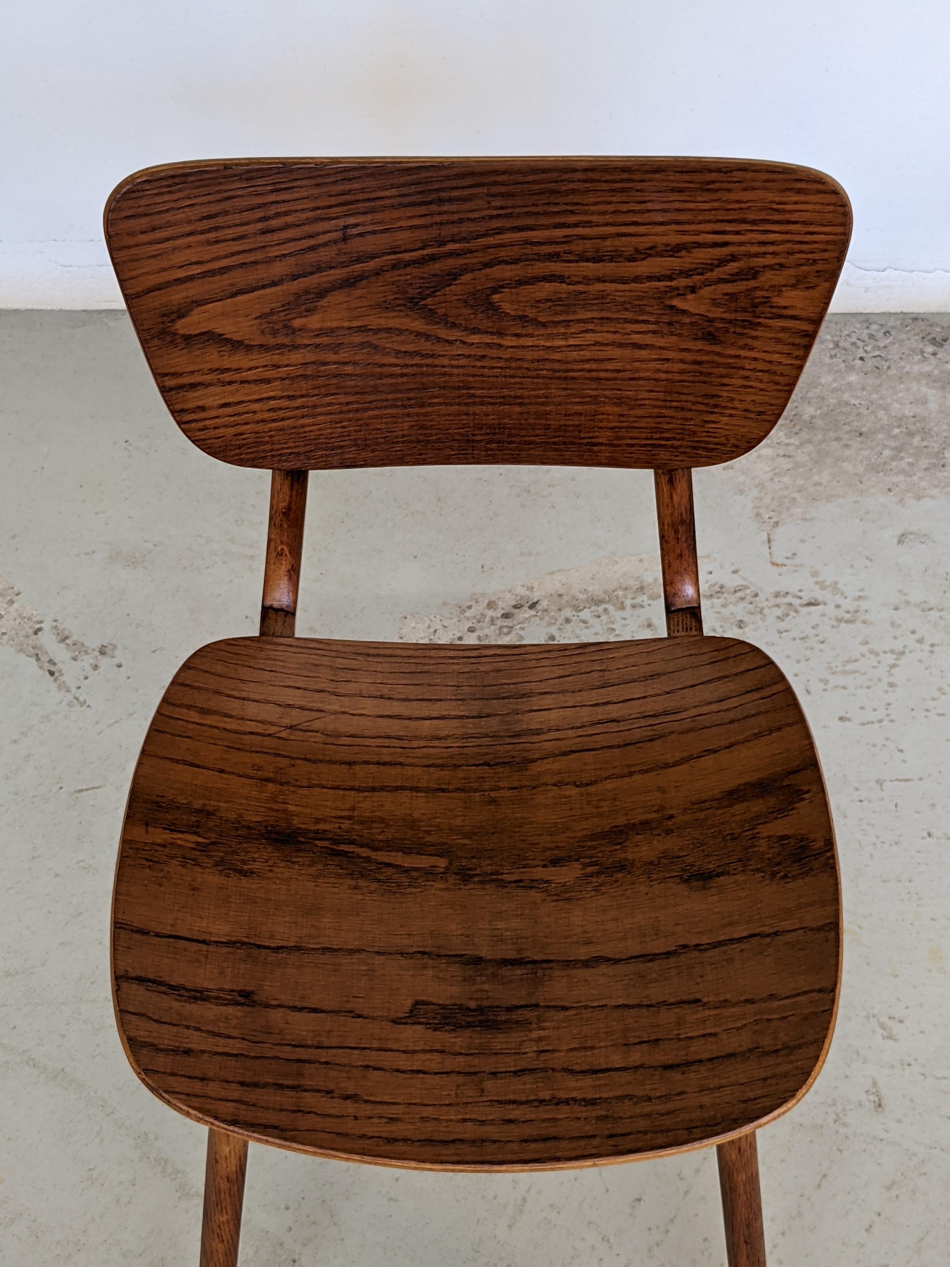 Mid Century Set of Six Oak Wood Dining Chairs by Roger Landault, France, 1950s 7