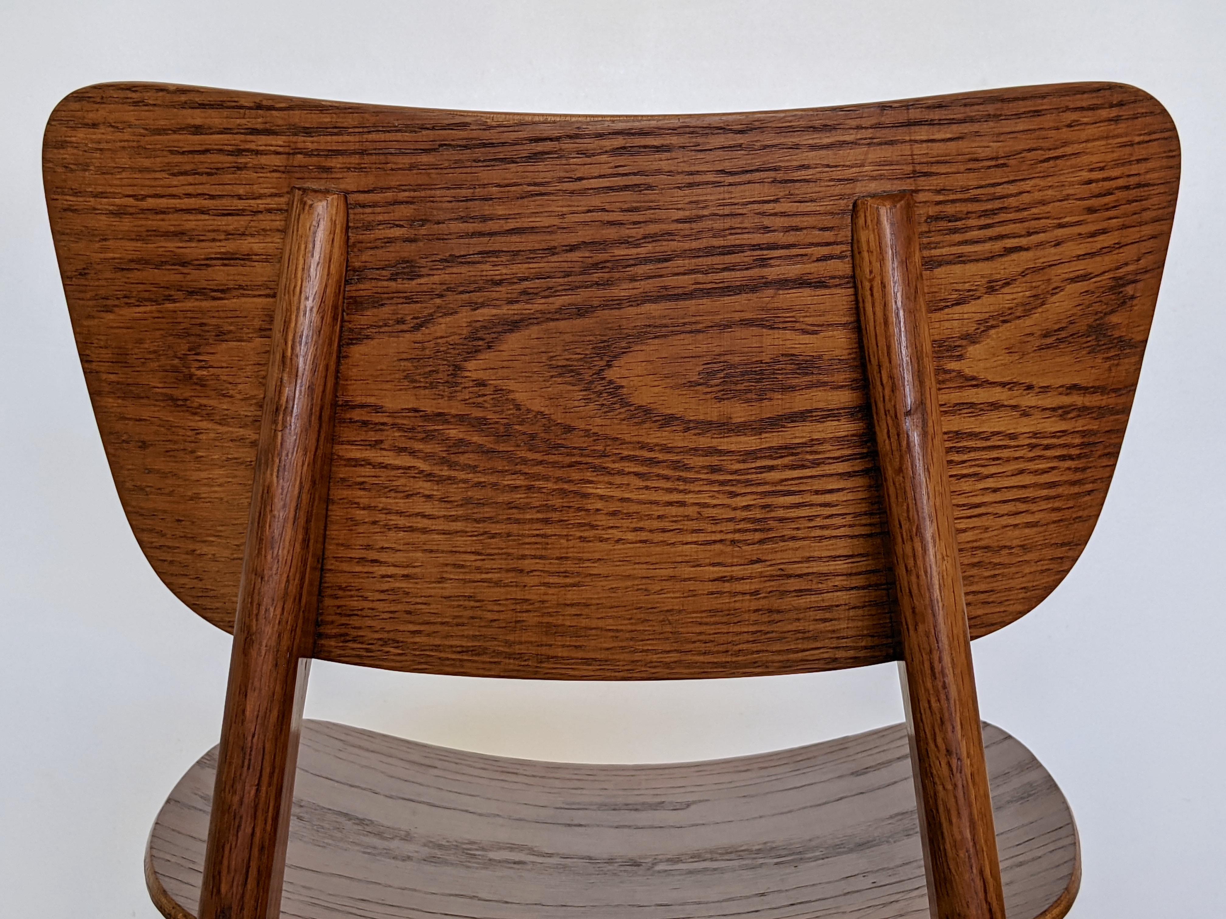 Mid Century Set of Six Oak Wood Dining Chairs by Roger Landault, France, 1950s 10