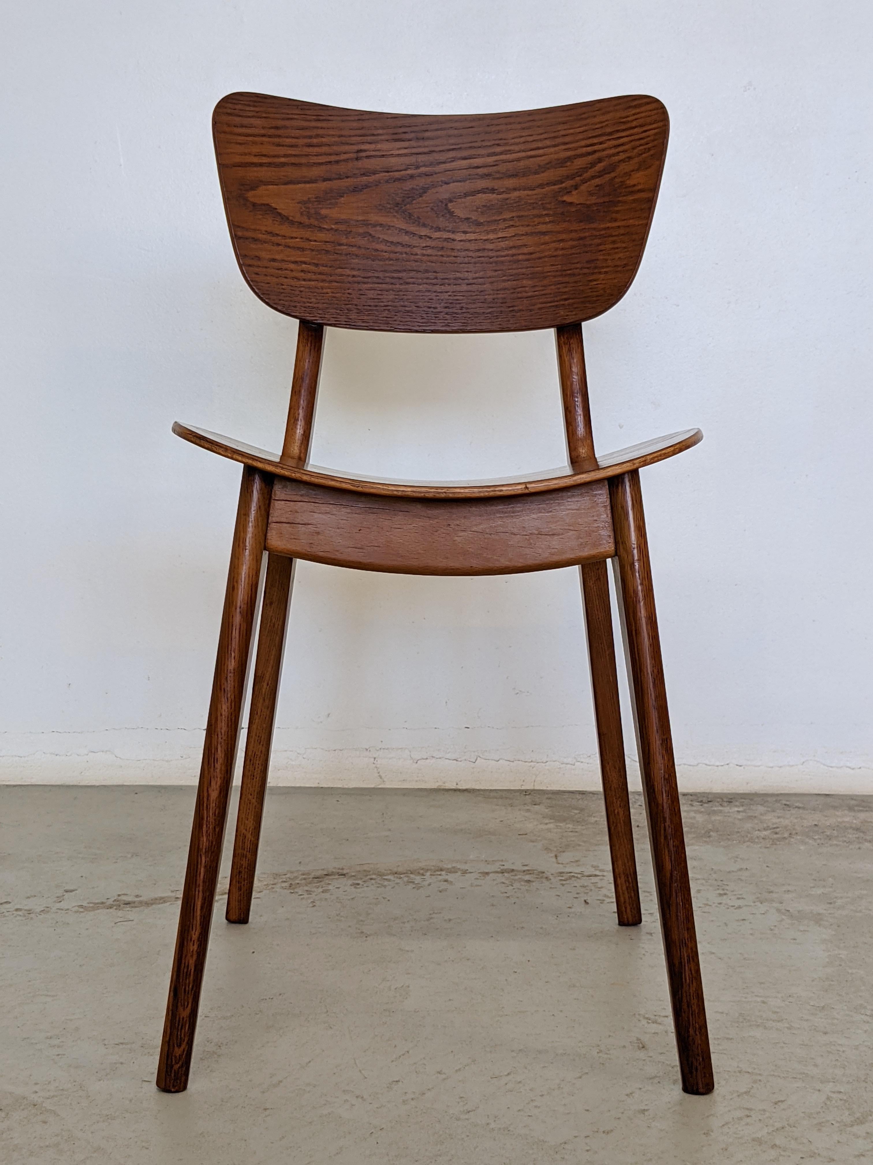 Mid Century Set of Six Oak Wood Dining Chairs by Roger Landault, France, 1950s 12