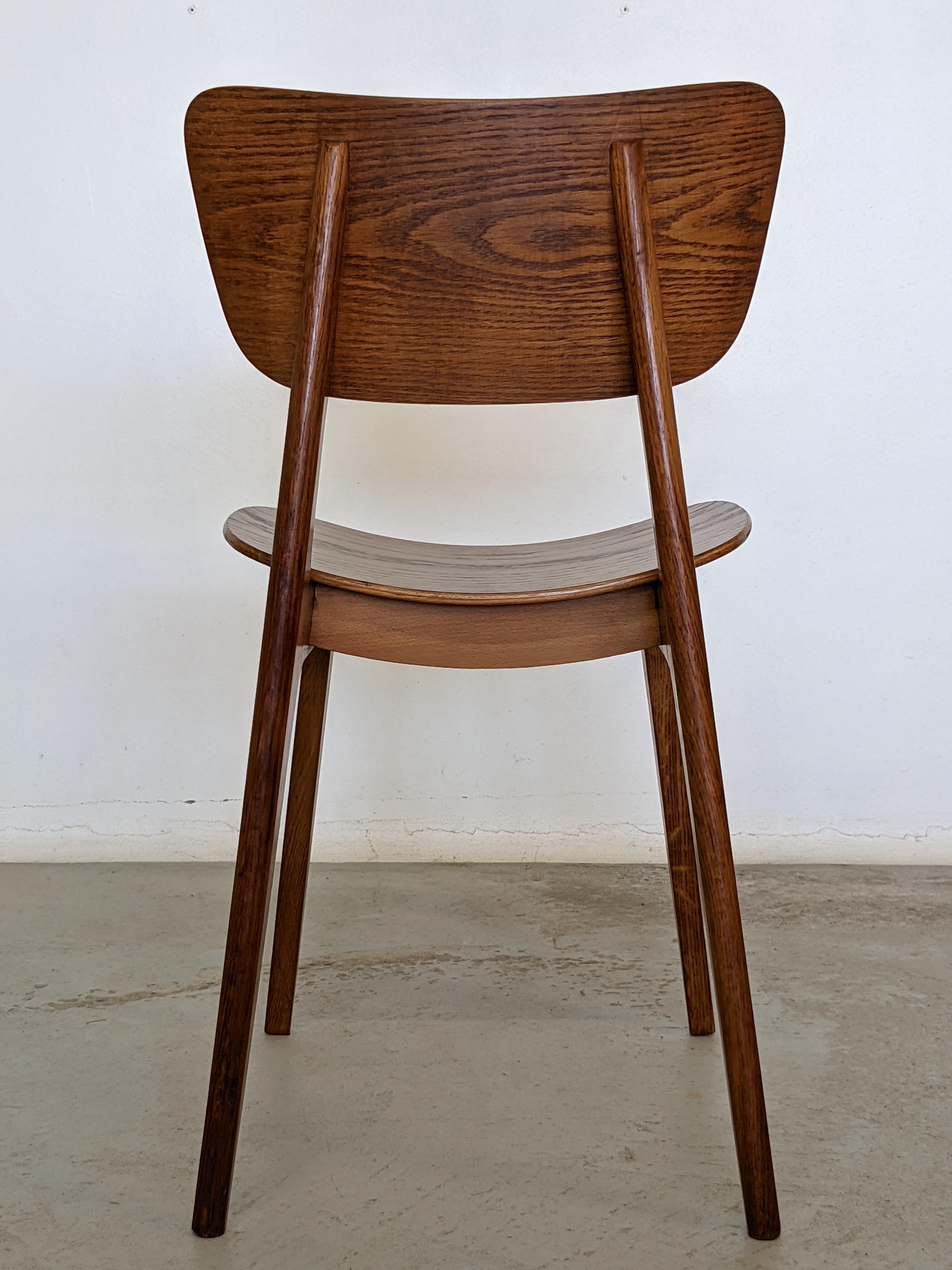 Mid Century Set of Six Oak Wood Dining Chairs by Roger Landault, France, 1950s 13