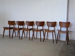 Mid Century Set of Six Oak Wood Dining Chairs by Roger Landault, France, 1950s